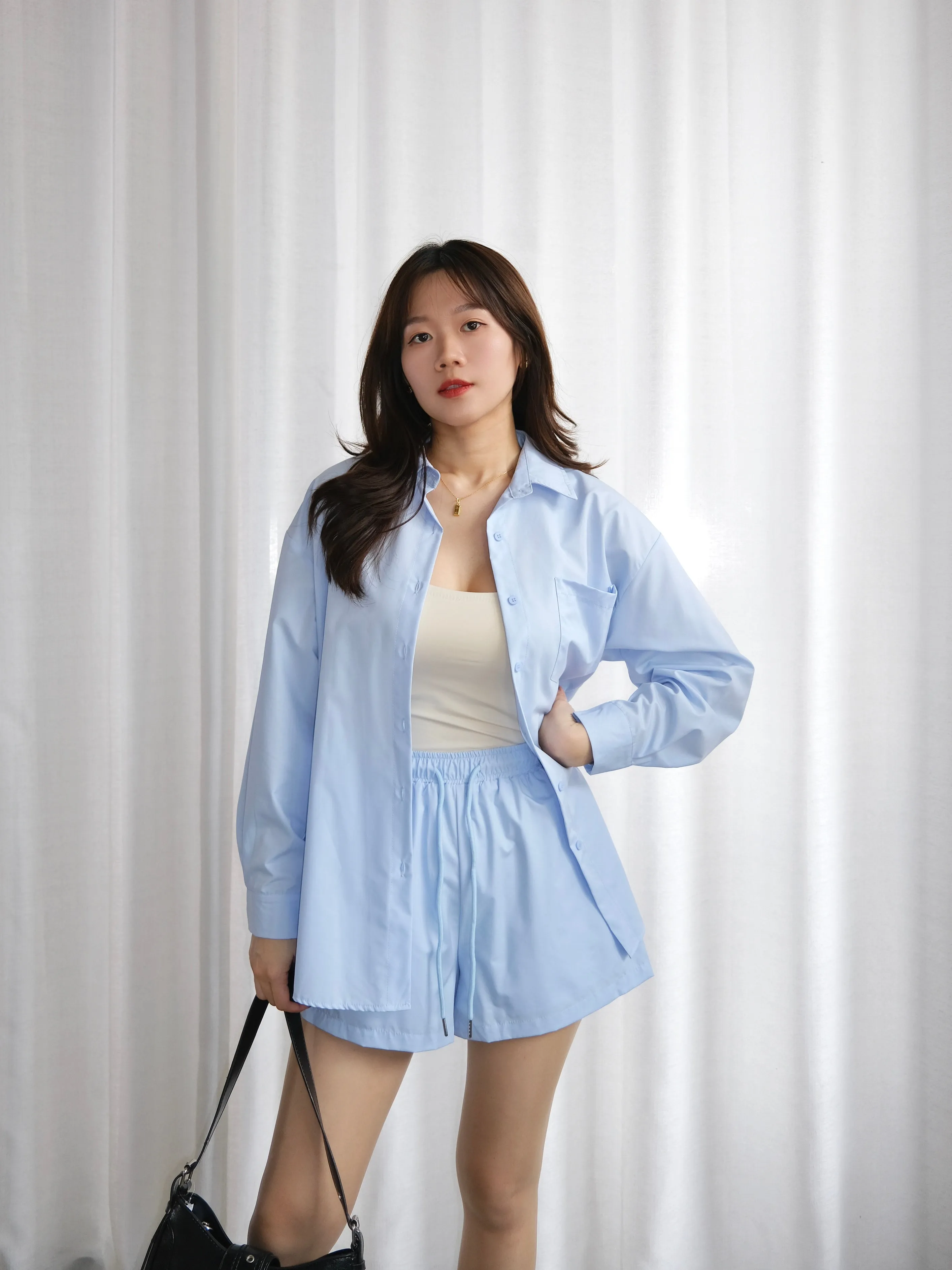 ACEWIN Button Front Collar Blouse with Shorts Set (Size S-L) 800116