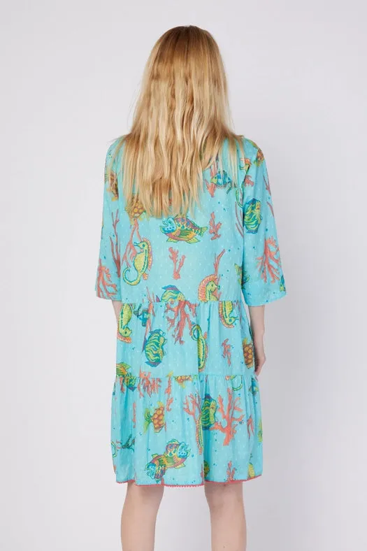 Alcee Resort Wear Summer Shirt Dress Blue Seahorse