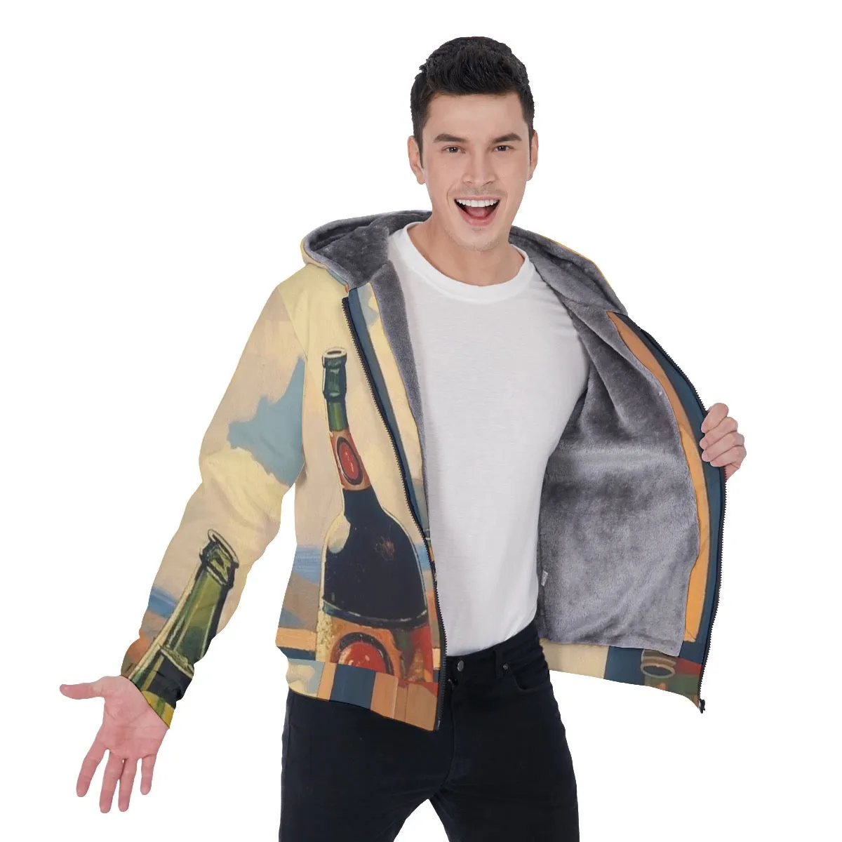 All-Over Print Men's Sherpa Fleece Zip Up Hoodie, beer, bottle, theme, print, #25aa8