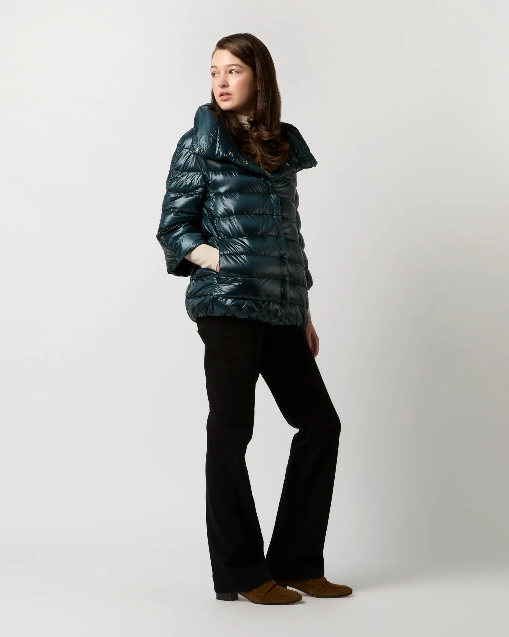 Aminta 3/4 Sleeve Cocoon Coat in Petroleum