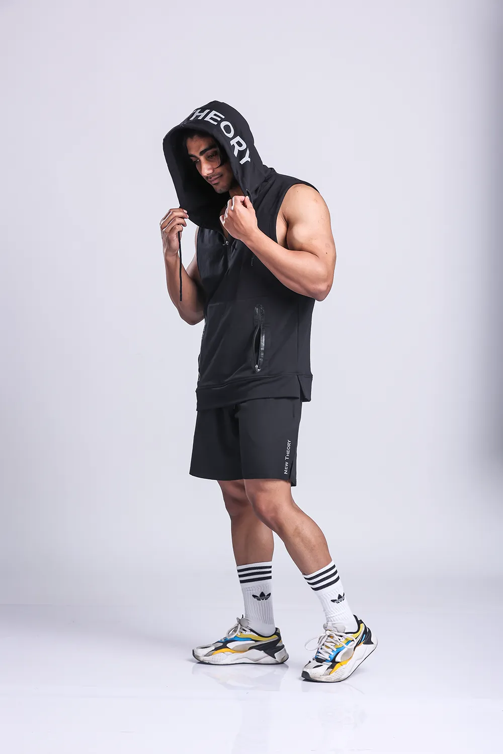 Athletic Training Sleeveless Hoodie- Black