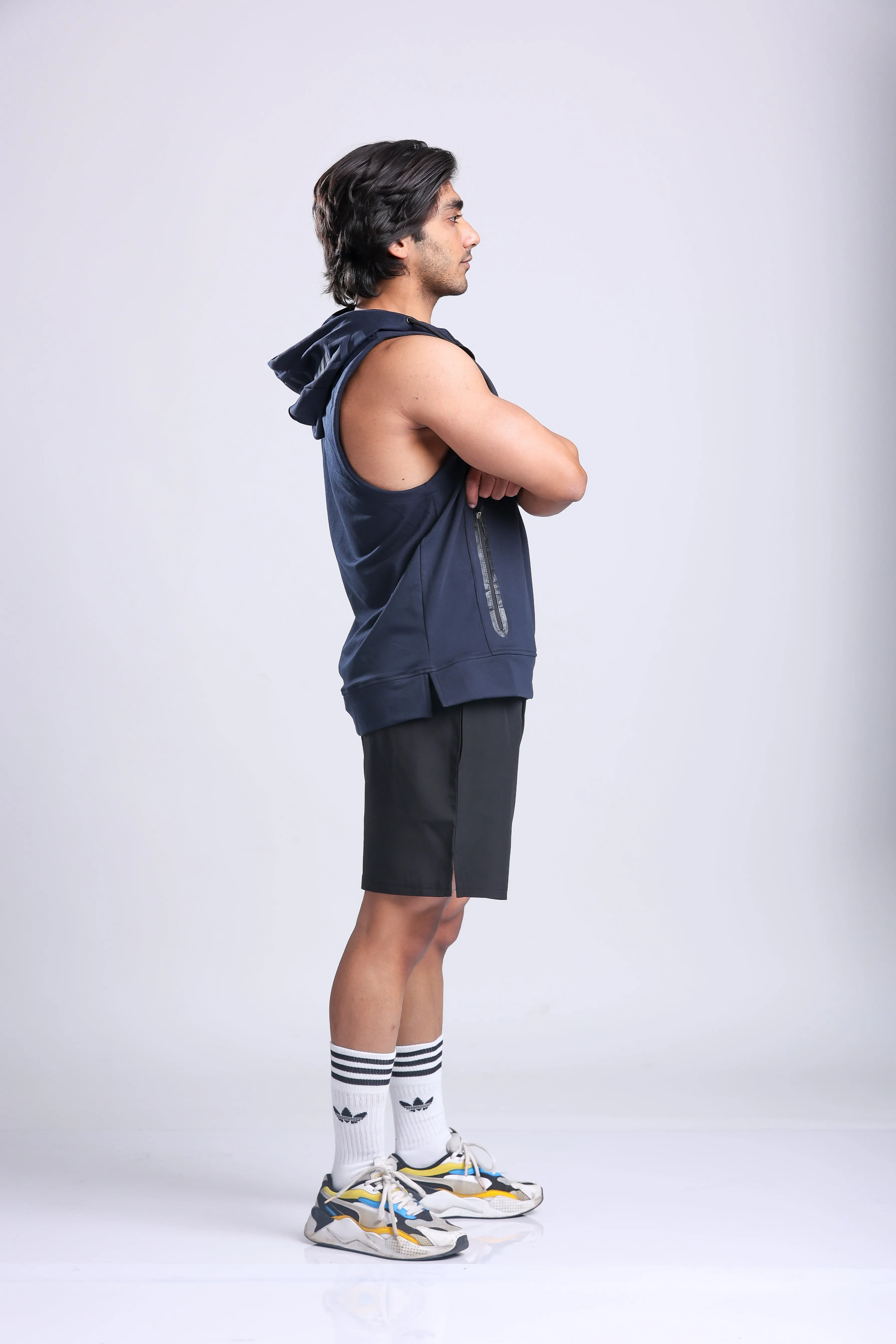 Athletic Training Sleeveless Hoodie- Navy