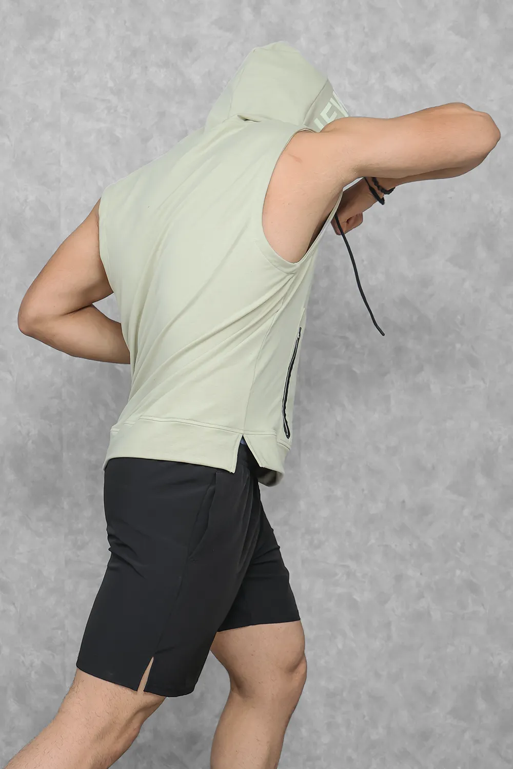 Athletic Training Sleeveless Hoodie- Stone Grey