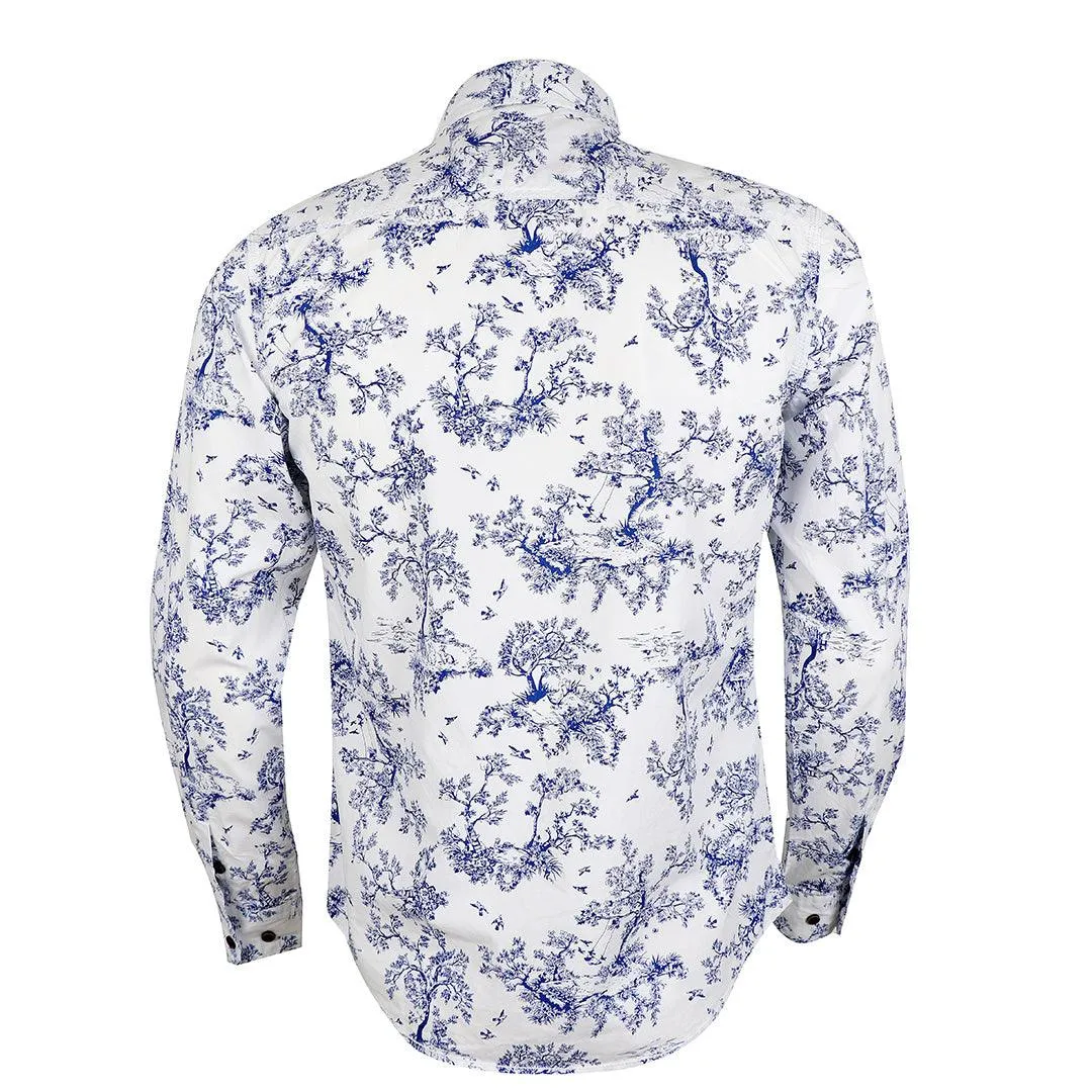 Bajieli Finest Quality White And Blue Floral Designed LongSleeve Shirt