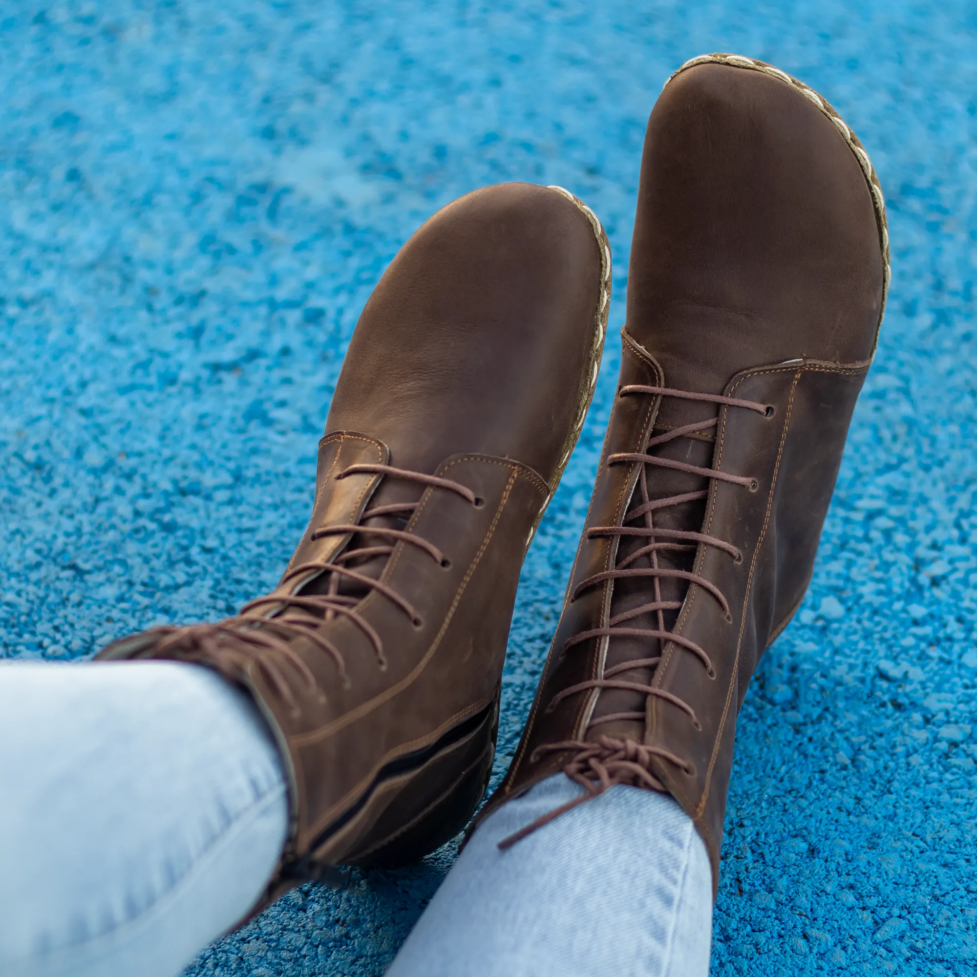 Barefoot Grounding Effect Crazy Classic Brown Leather Boots For Women