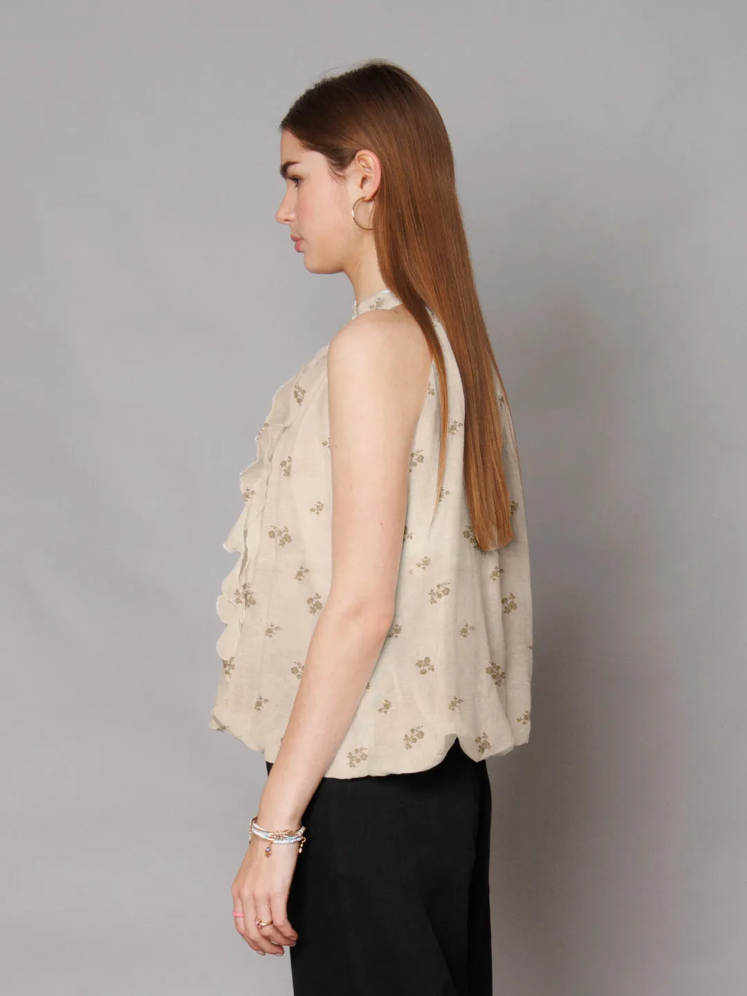 Beige Floral Relaxed Fit Top