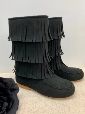 Black Fringe Boots By Liv and Mia