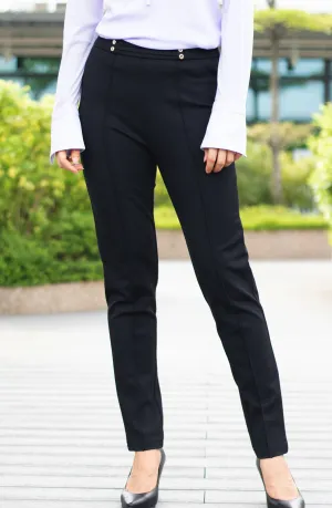 Black Kayla Double-Breast Buttons Leggings Style Work Pants