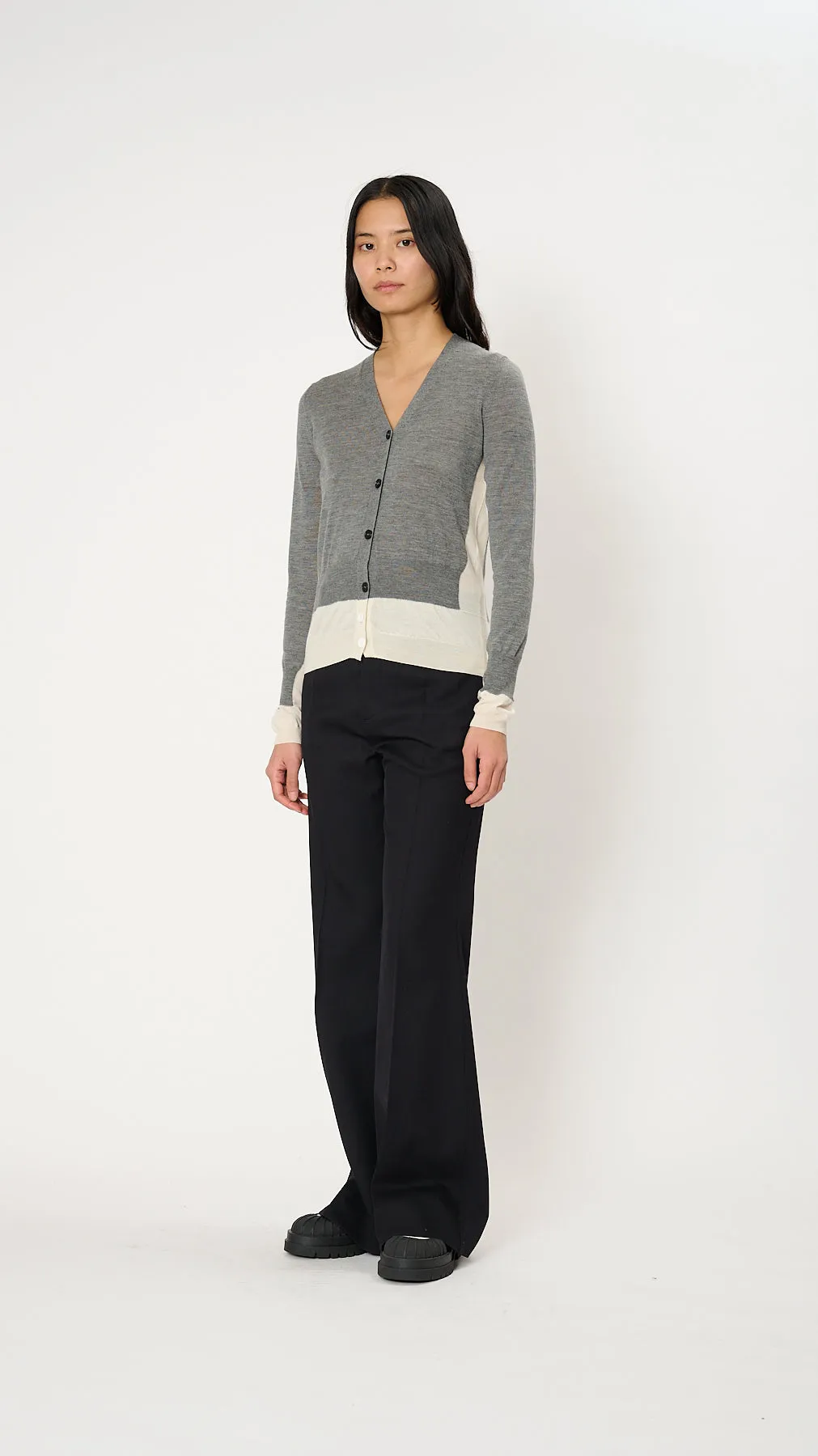 Cashmere Bicolor Cardigan in Grey and Ivory