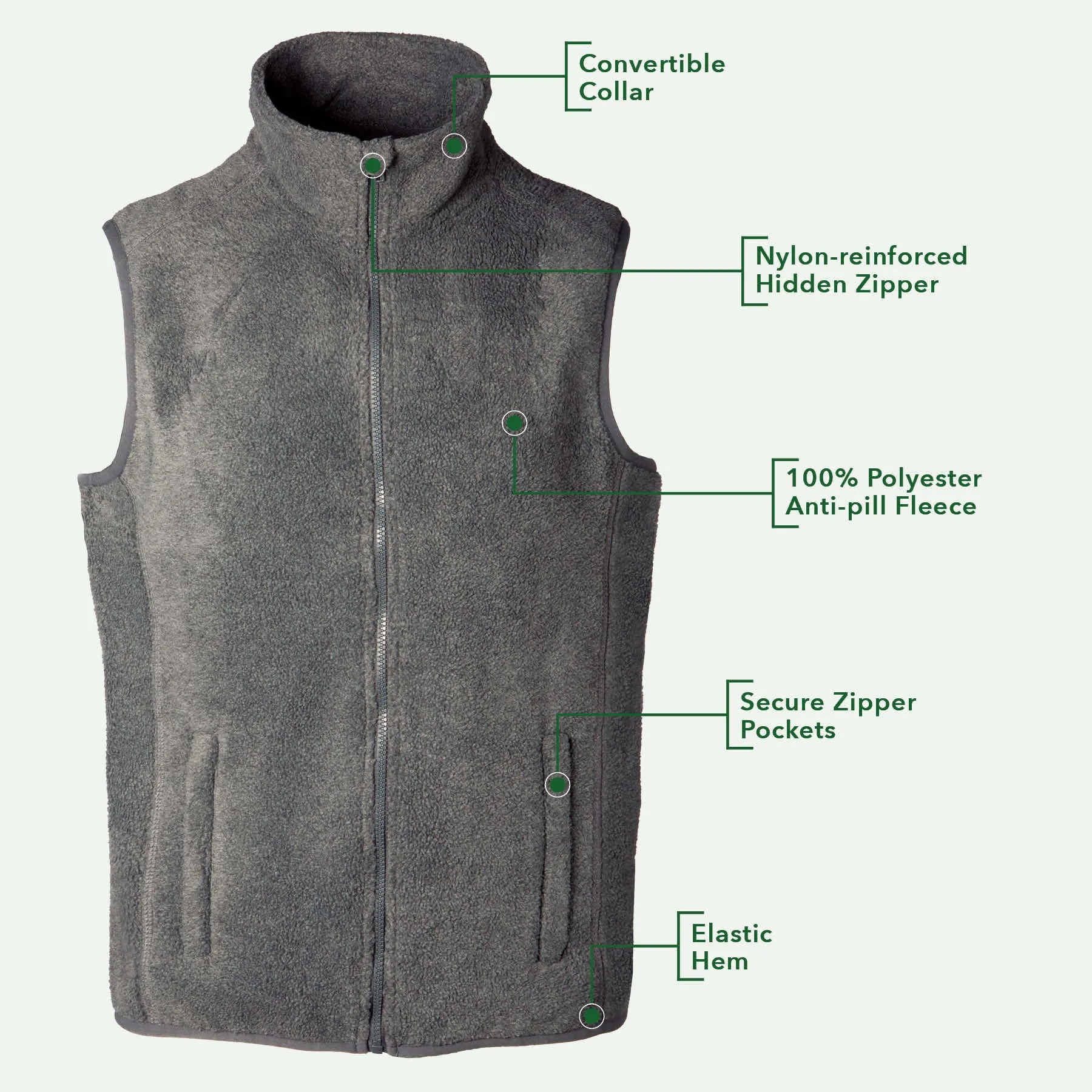 Celtic Triangle Knot Embroidered Personalized Fleece Vest- Charcoal