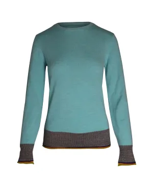 Contrast Hem Knitted Sweater in Blue Wool