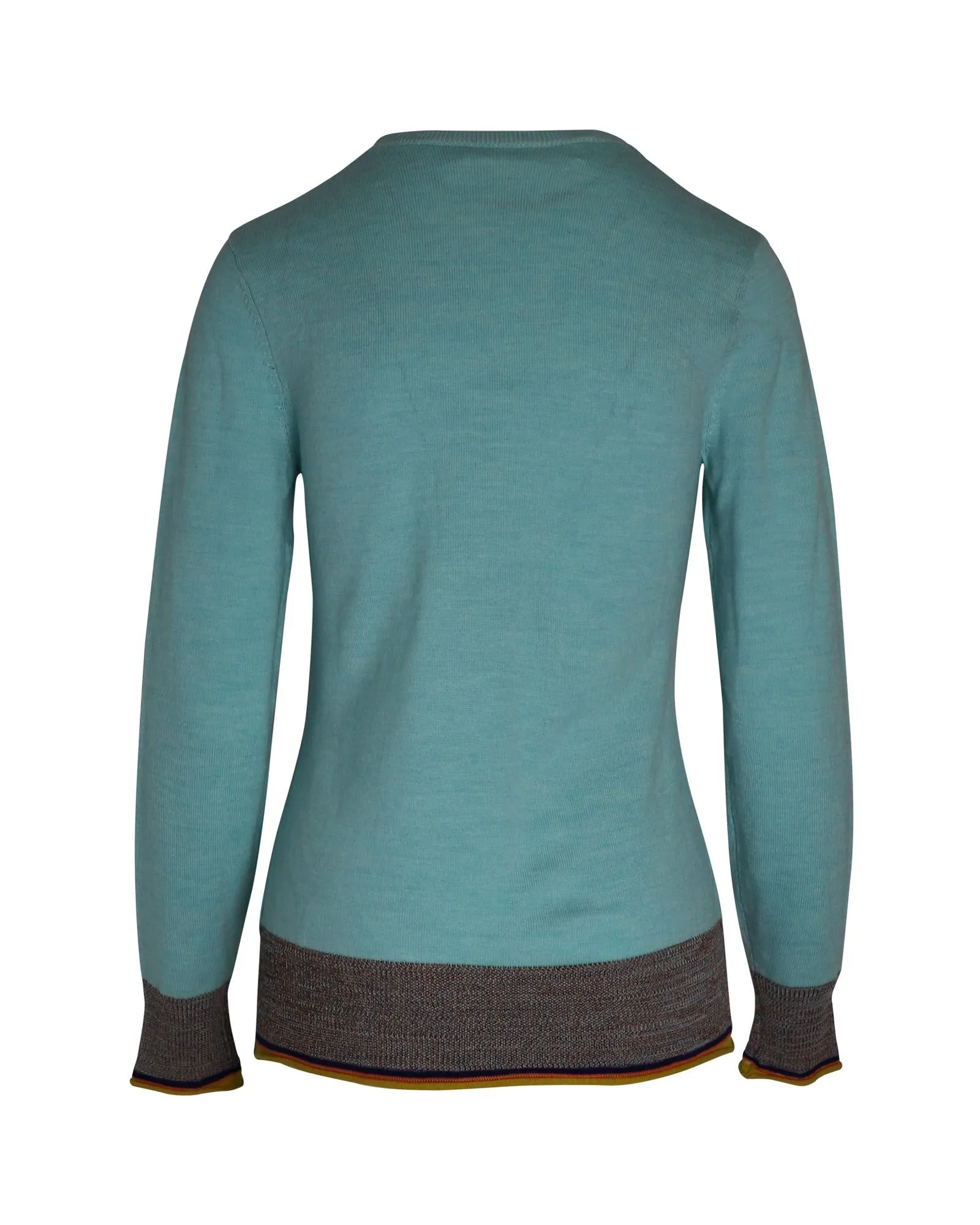 Contrast Hem Knitted Sweater in Blue Wool