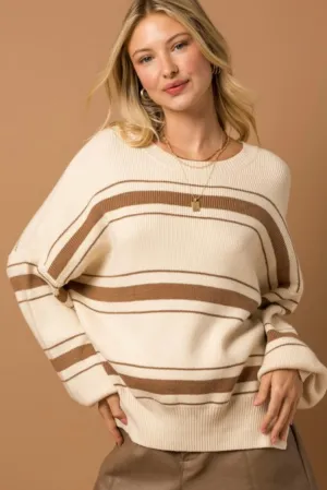 Cream & Brown Striped Relaxed Sweater