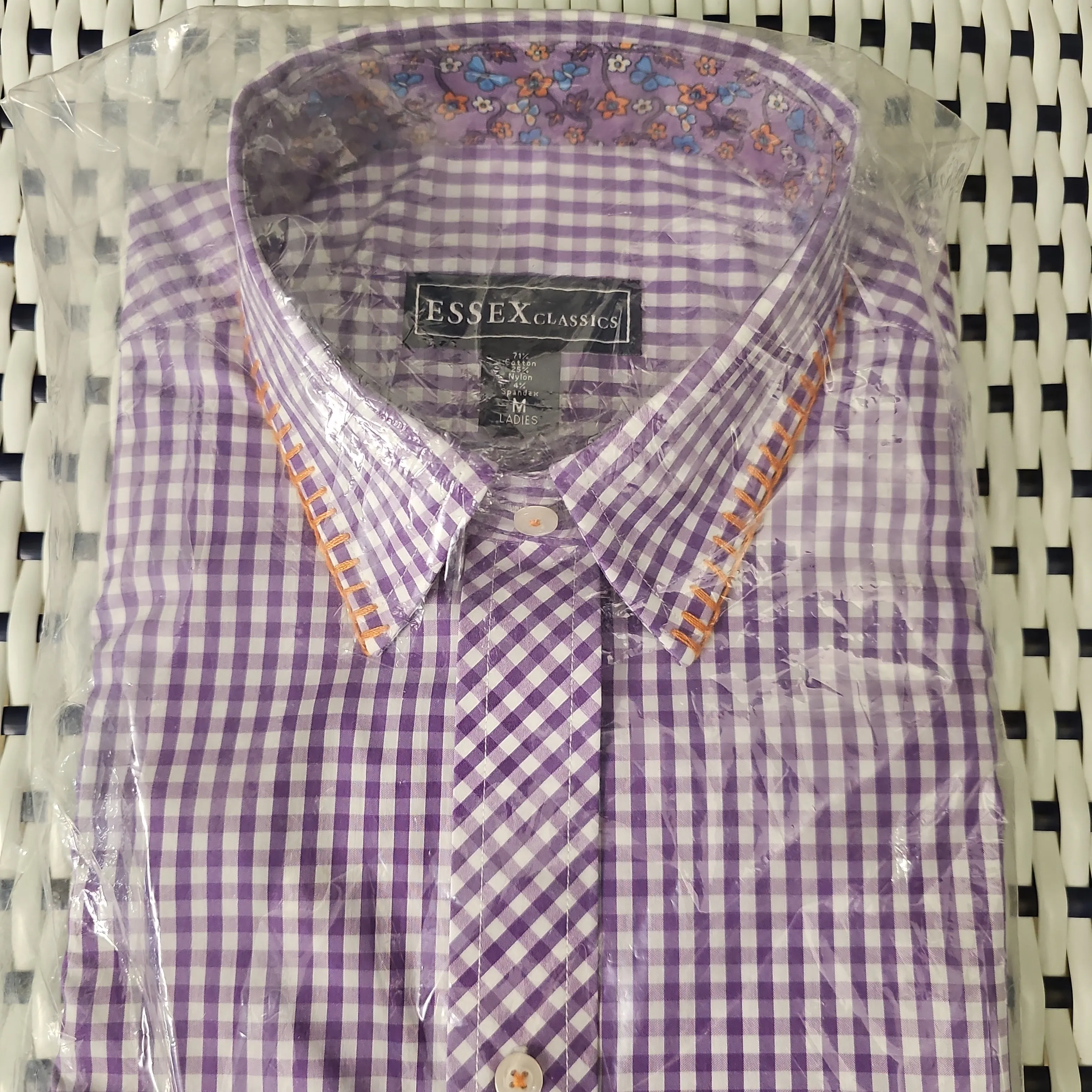 Dora Purple Check Tailored Shirt Top Stitched Collar - FINAL SALE