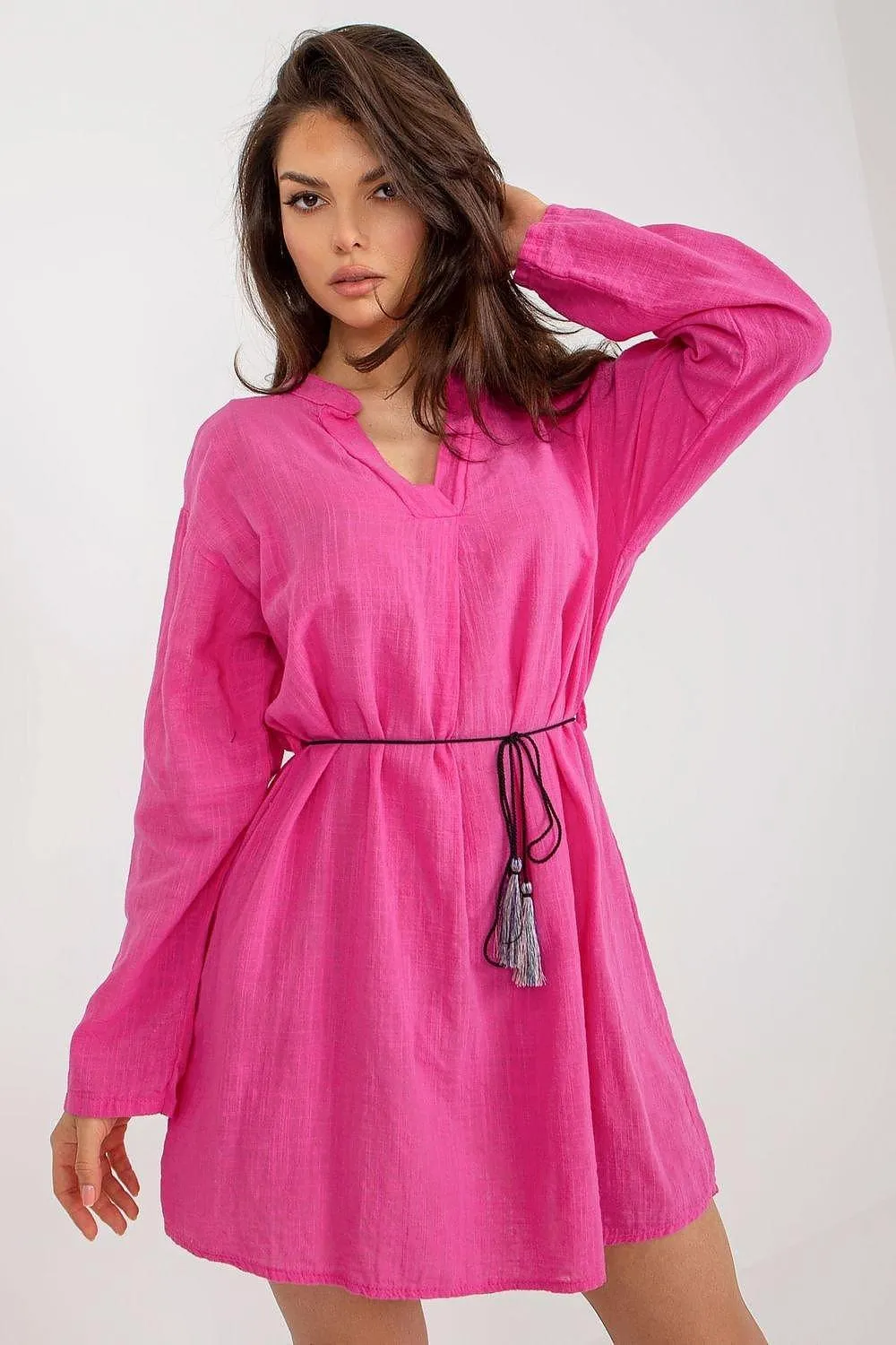 Effortless Elegance Cotton Dress with Customizable Sleeves and Drawstring Waist