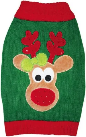 Fashion Pet Green Reindeer Dog Sweater - Small