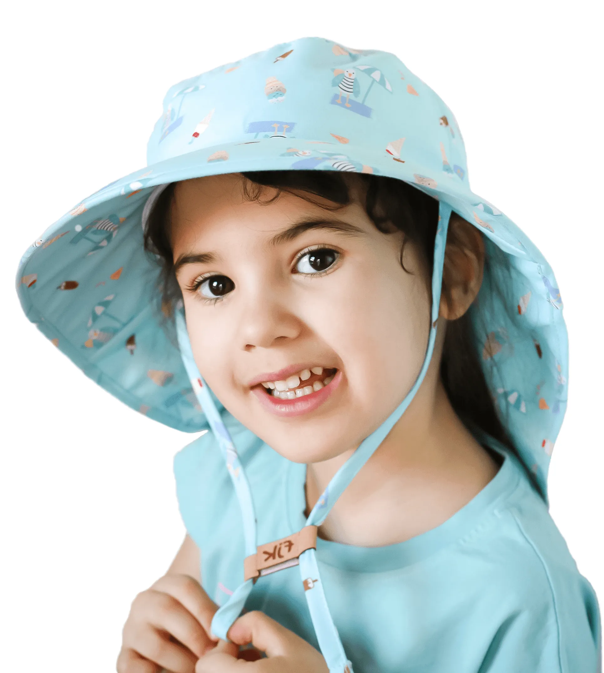 FlapJack Kids UPF50  Sun Hat with Neck Cape - Seaside