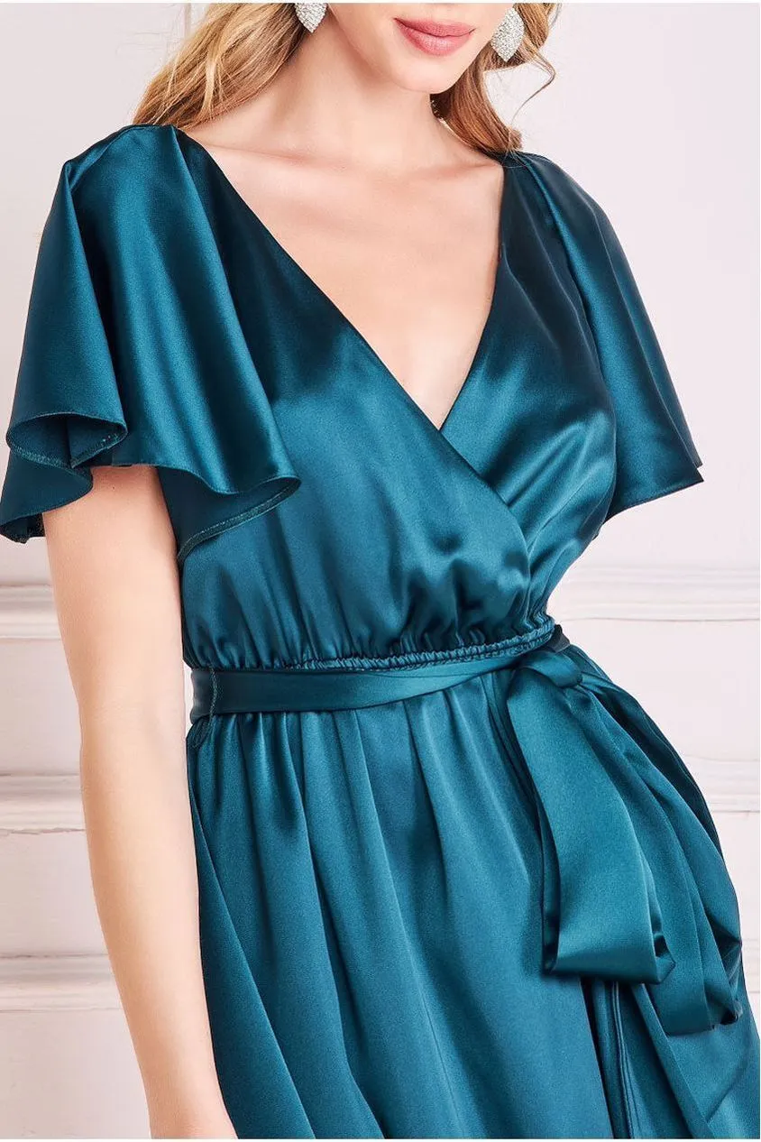 Flutter Sleeve With Elastic Midi Dress - Emerald Green by Goddiva