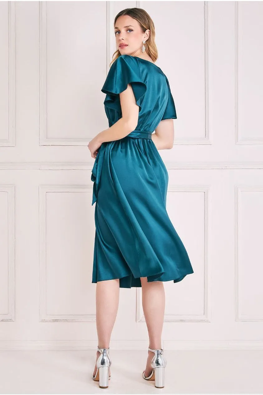 Flutter Sleeve With Elastic Midi Dress - Emerald Green by Goddiva