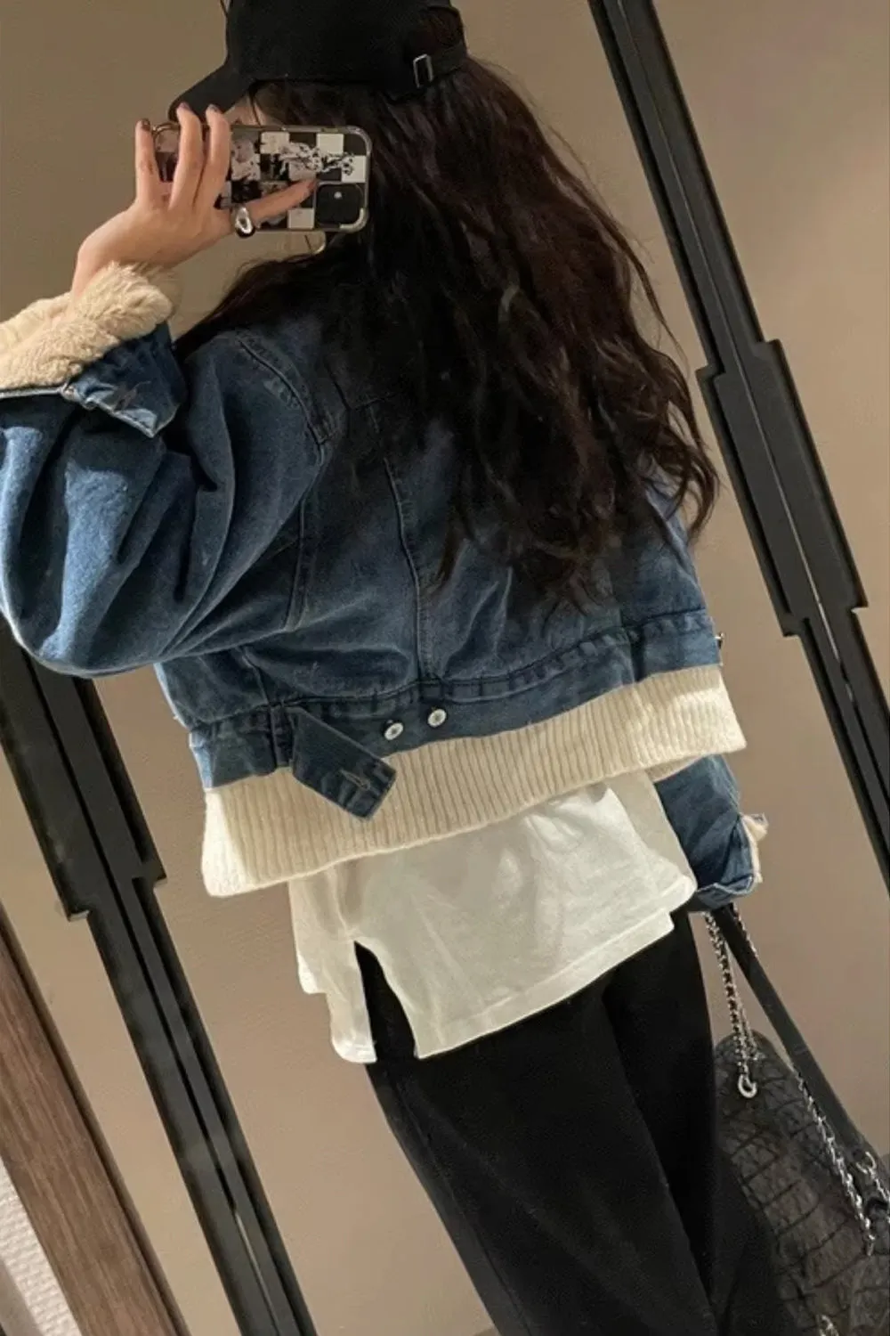 Flytonn-cute winter outfits casual winter outfits christmas outfit party look inspos Long Sleeve Denim Fleeced Jacket