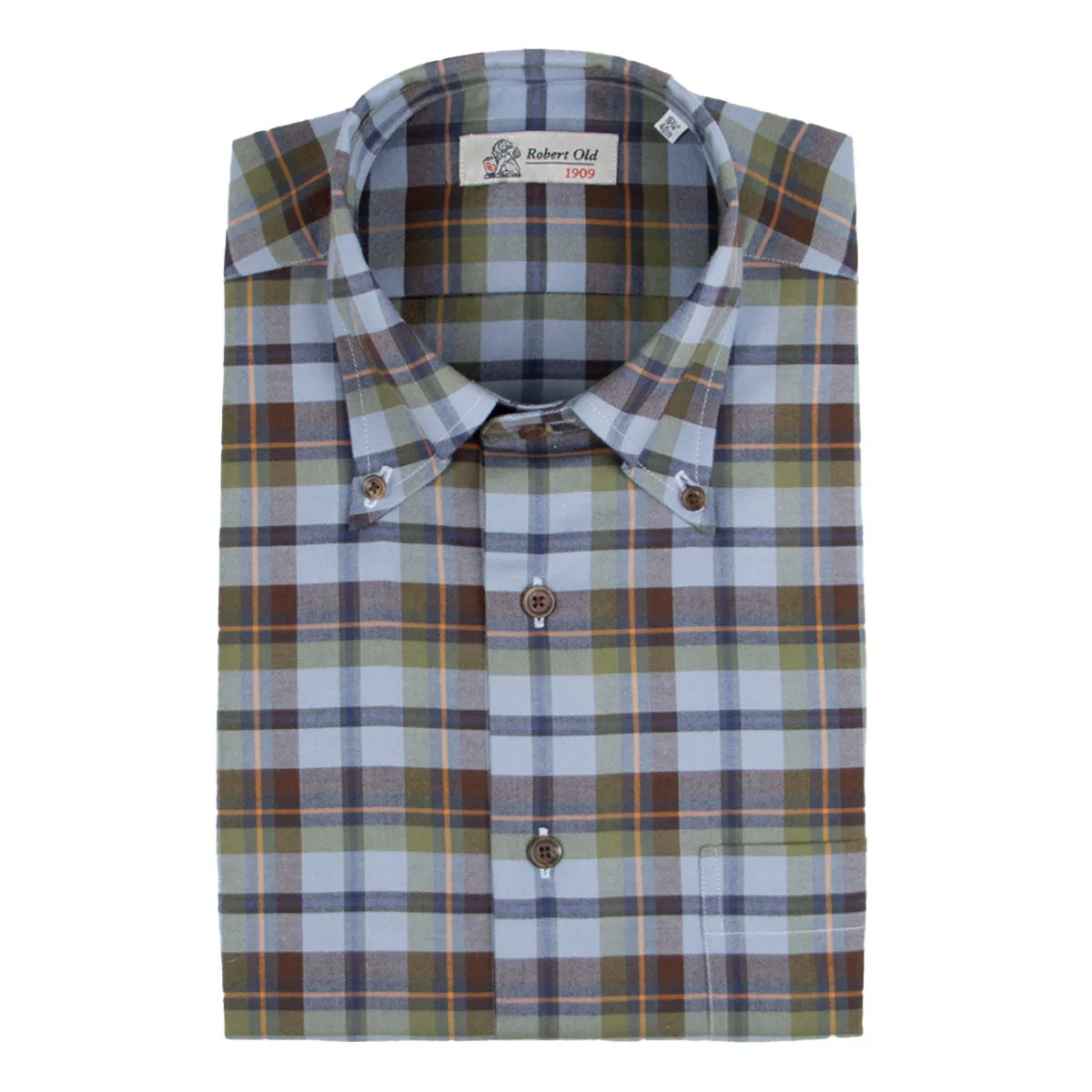 Green Herringbone Check Flannel Long Sleeve Shirt