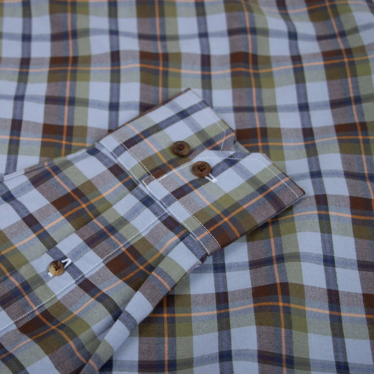 Green Herringbone Check Flannel Long Sleeve Shirt