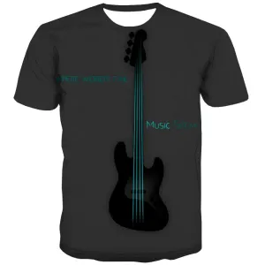 Guitar T shirts Men Music T-shirts Graphic Wooden Tshirts Cool Metal Tshirts Casual