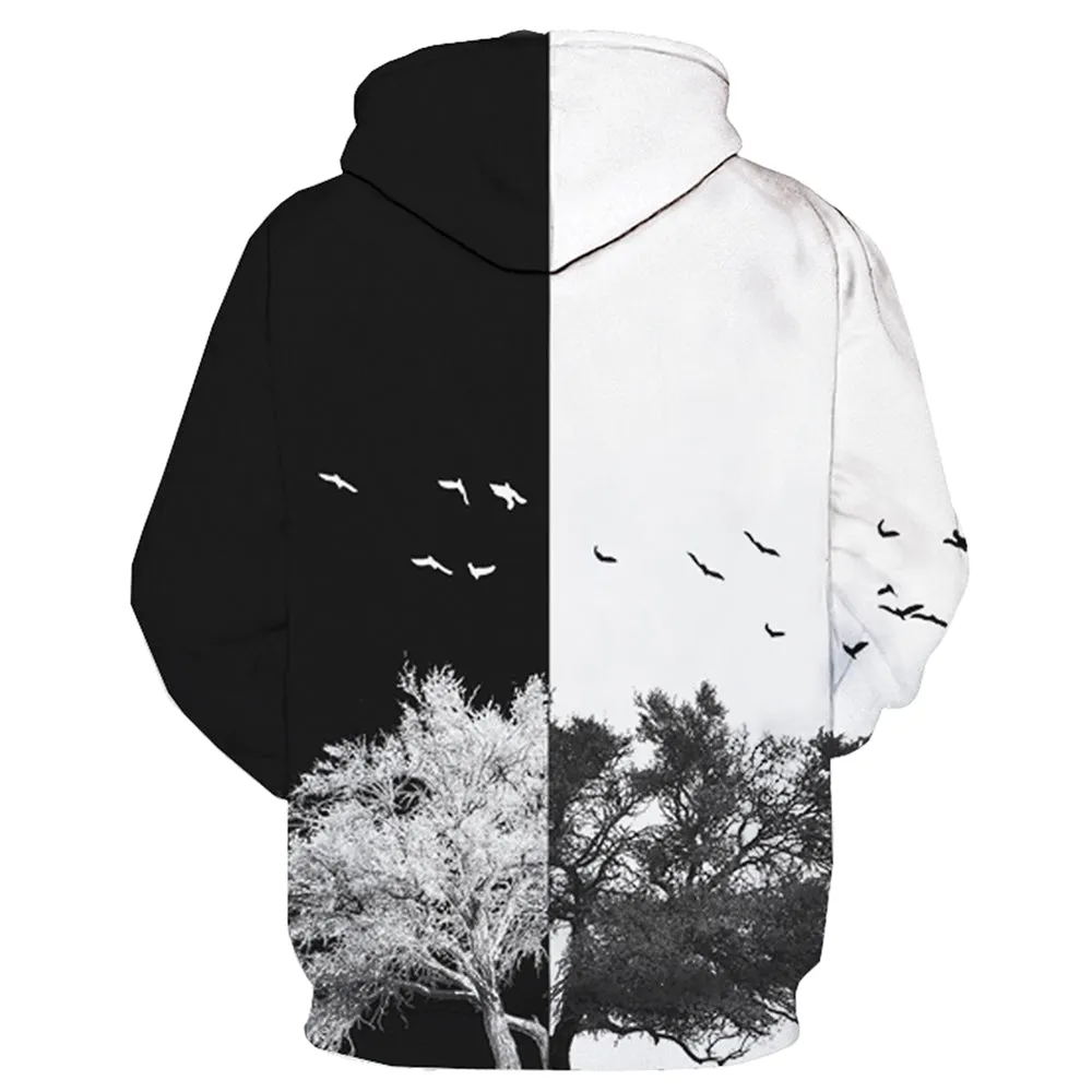 Hooded 3D Color Block Tree Print Pullover Hoodie 9451