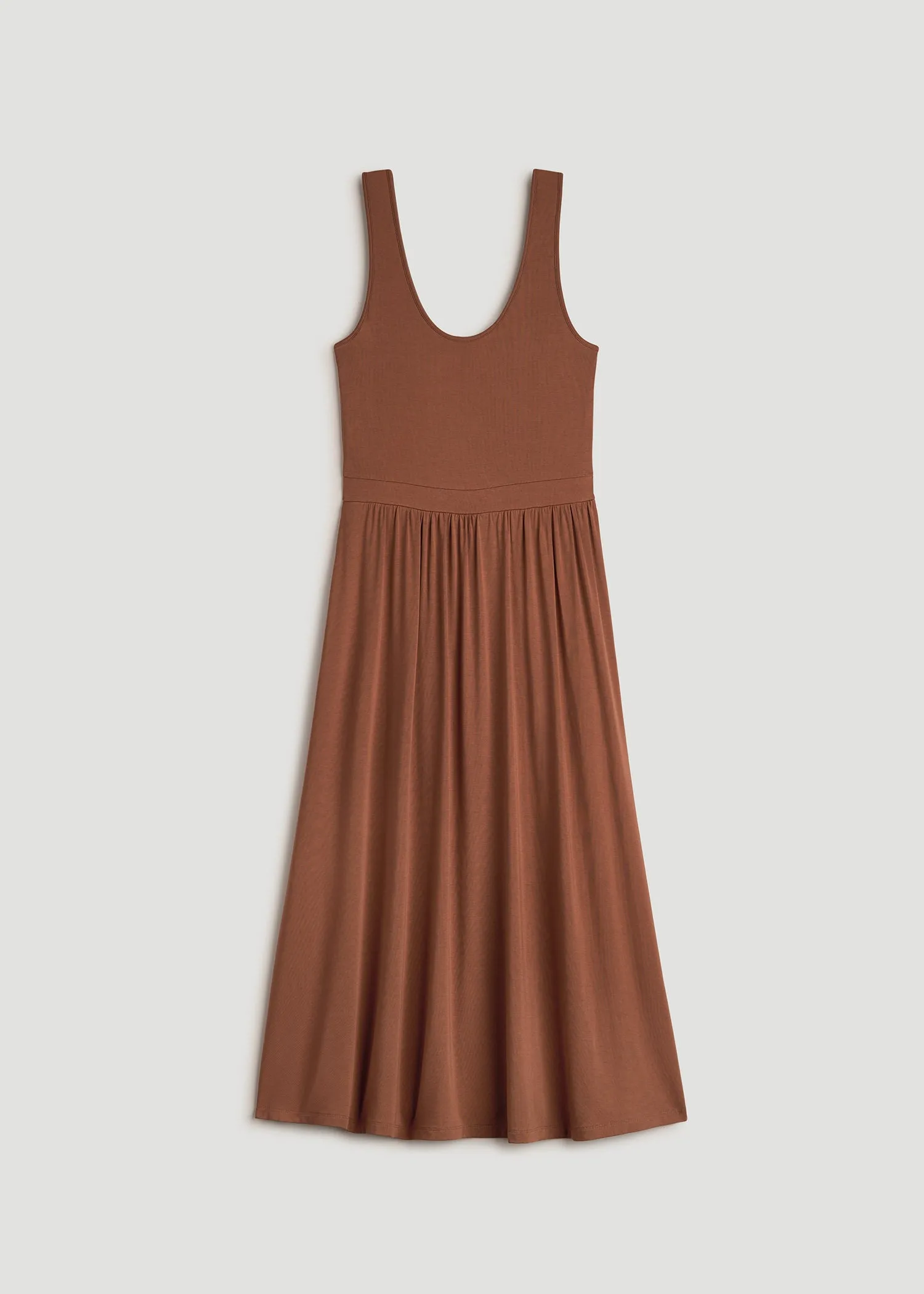 Jersey Tank Dress with Pockets for Tall Women in Clay Brown