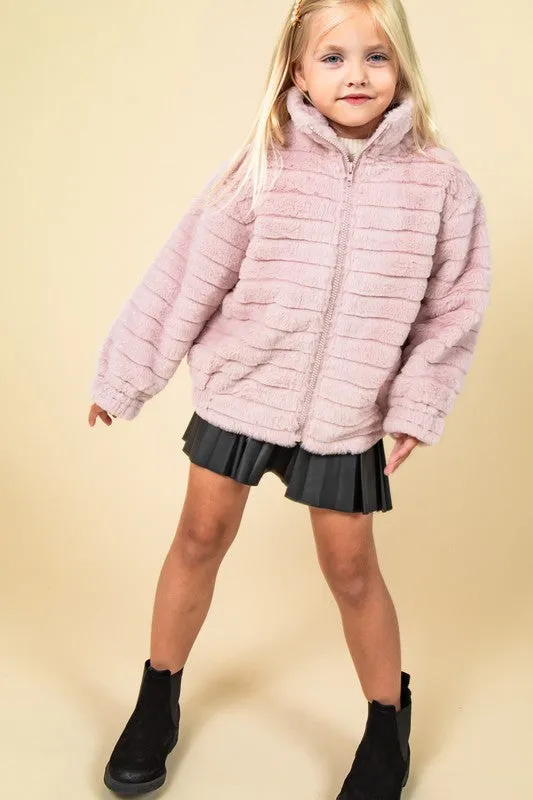 Kids Ultra Soft Faux Fur Striped Jacket