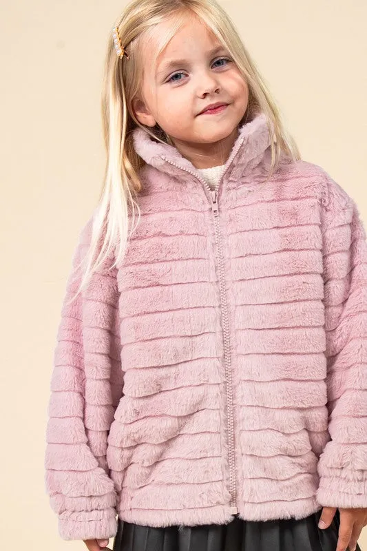 Kids Ultra Soft Faux Fur Striped Jacket