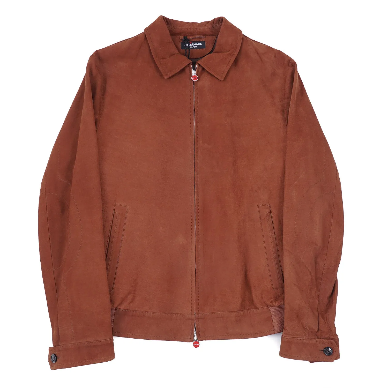 Kiton Soft Calfskin Leather Bomber Jacket