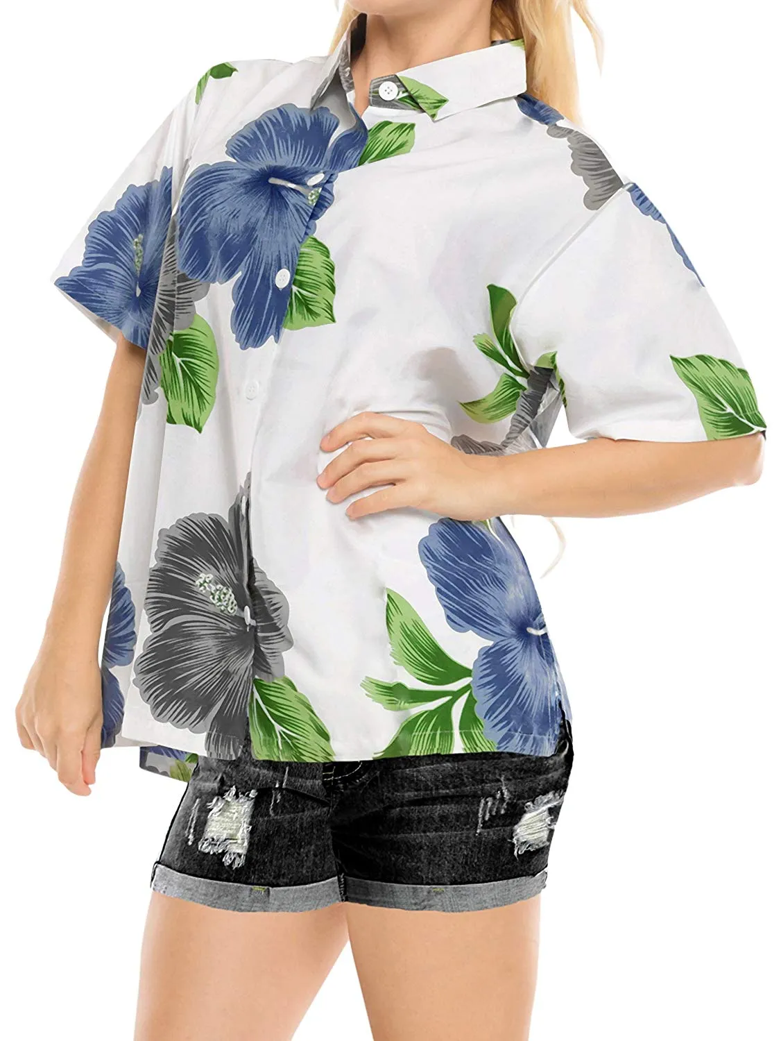 LA LEELA Women's Summer TOP Beach Short Sleeve Camp Casual Blouse BEACHVIEW