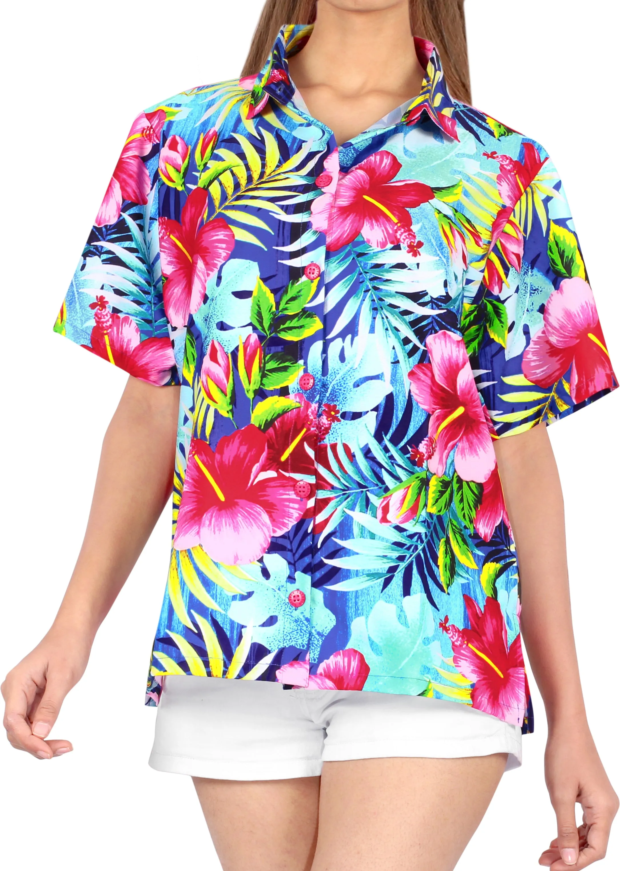 LA LEELA Women's Summer TOP Beach Short Sleeve Camp Casual Blouse BEACHVIEW