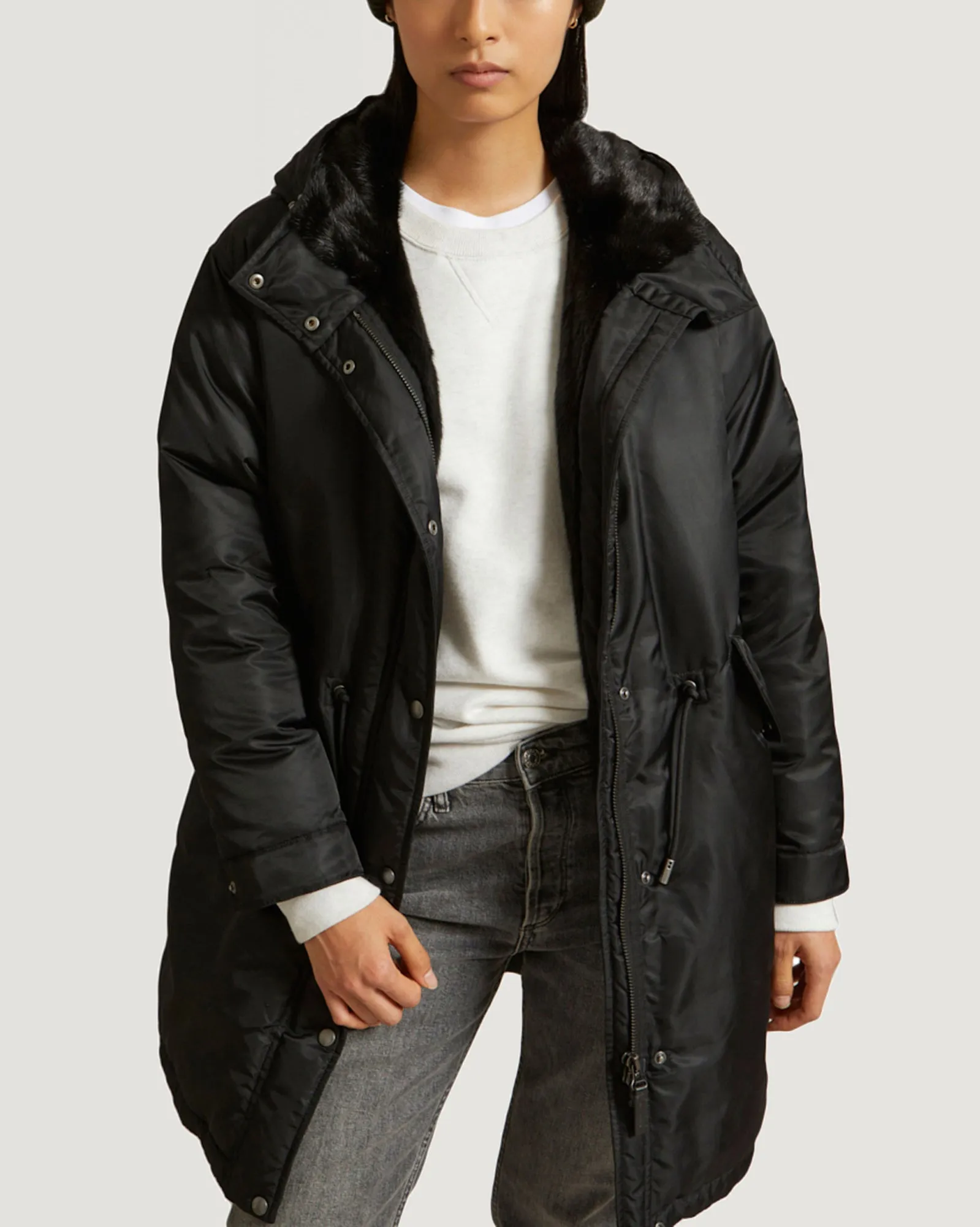 Long bomber parka with mink fur