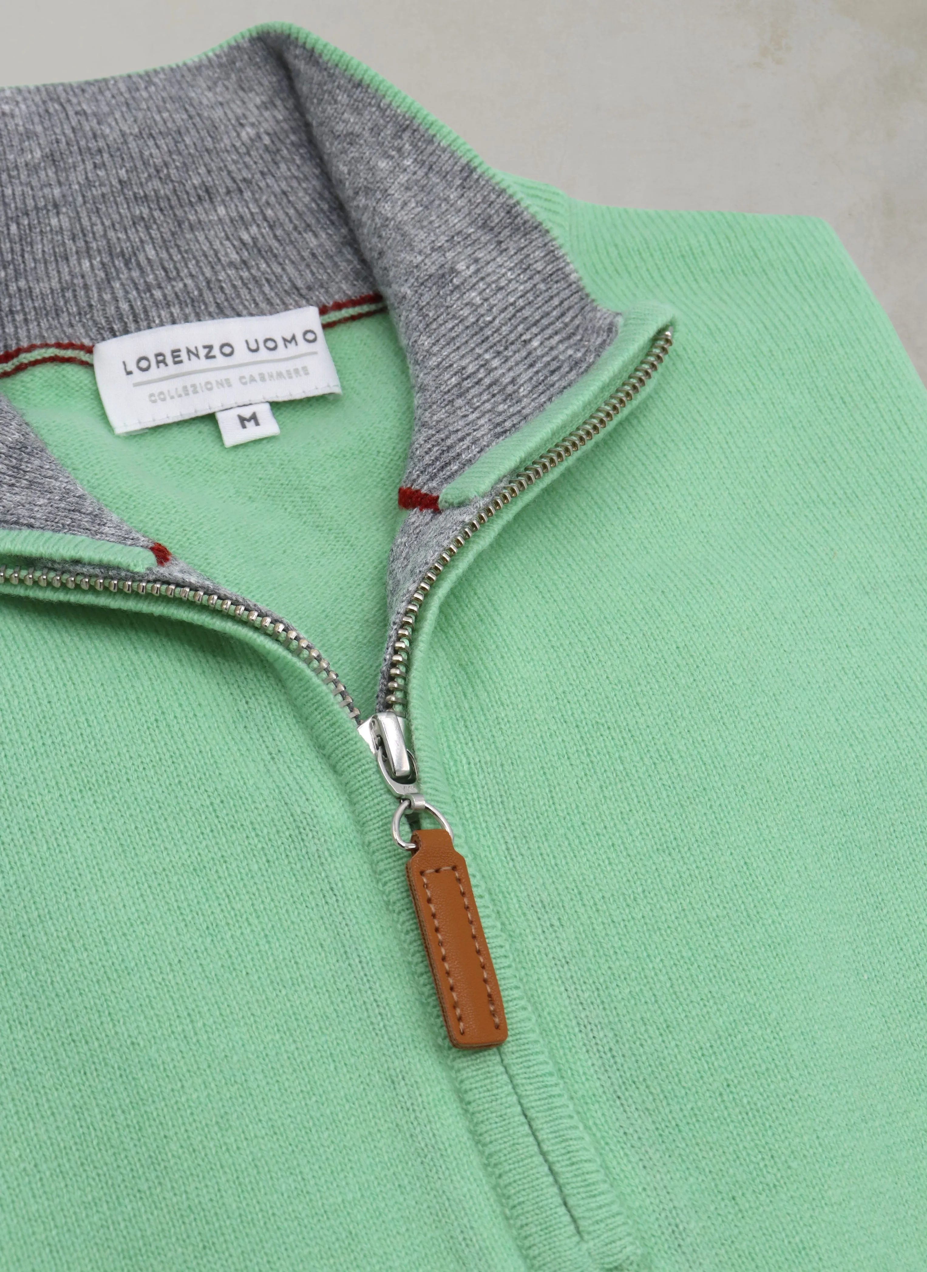 Men's Madison Quarter Zip Cashmere Sweater in Mint