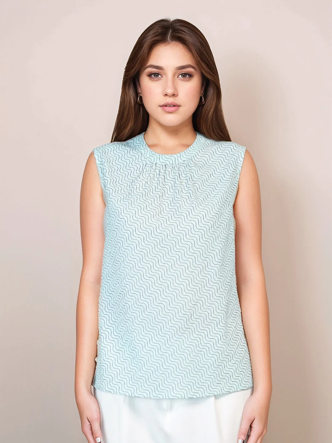 Mint Colored Abstract Relaxed Fit Top