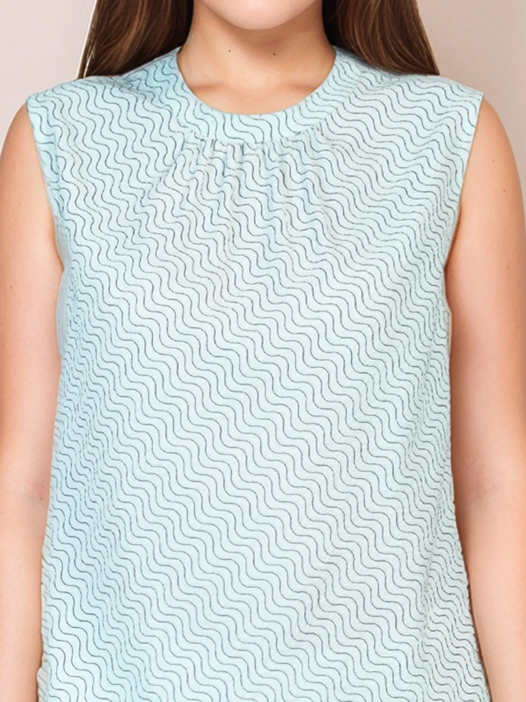 Mint Colored Abstract Relaxed Fit Top