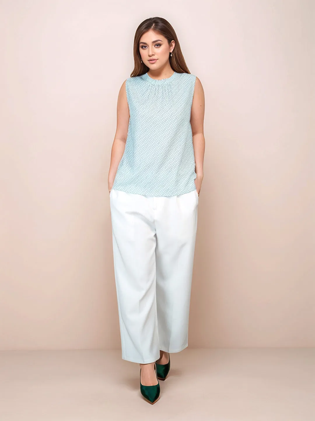 Mint Colored Abstract Relaxed Fit Top