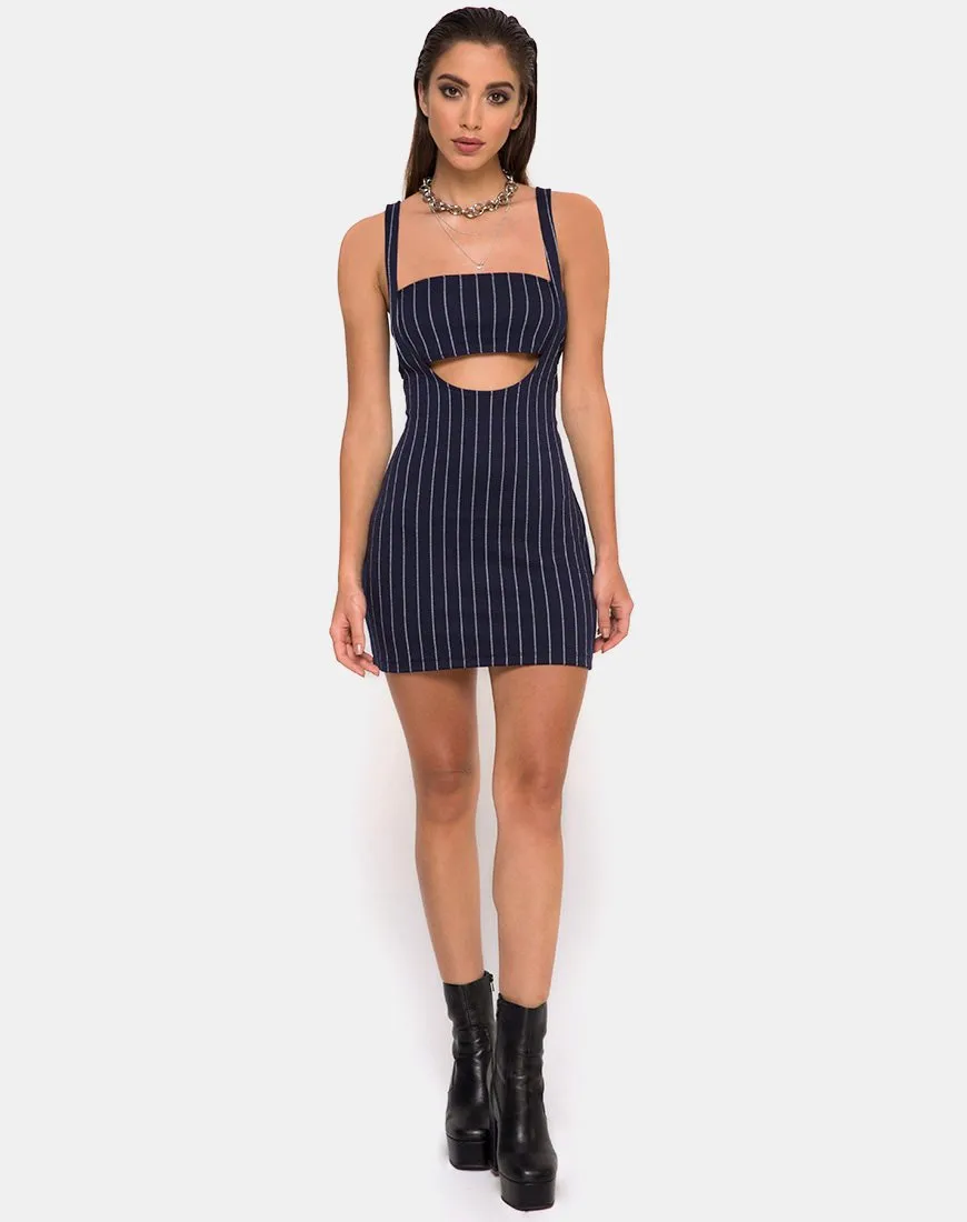 Petra Mini Dress in Navy Pinstripe