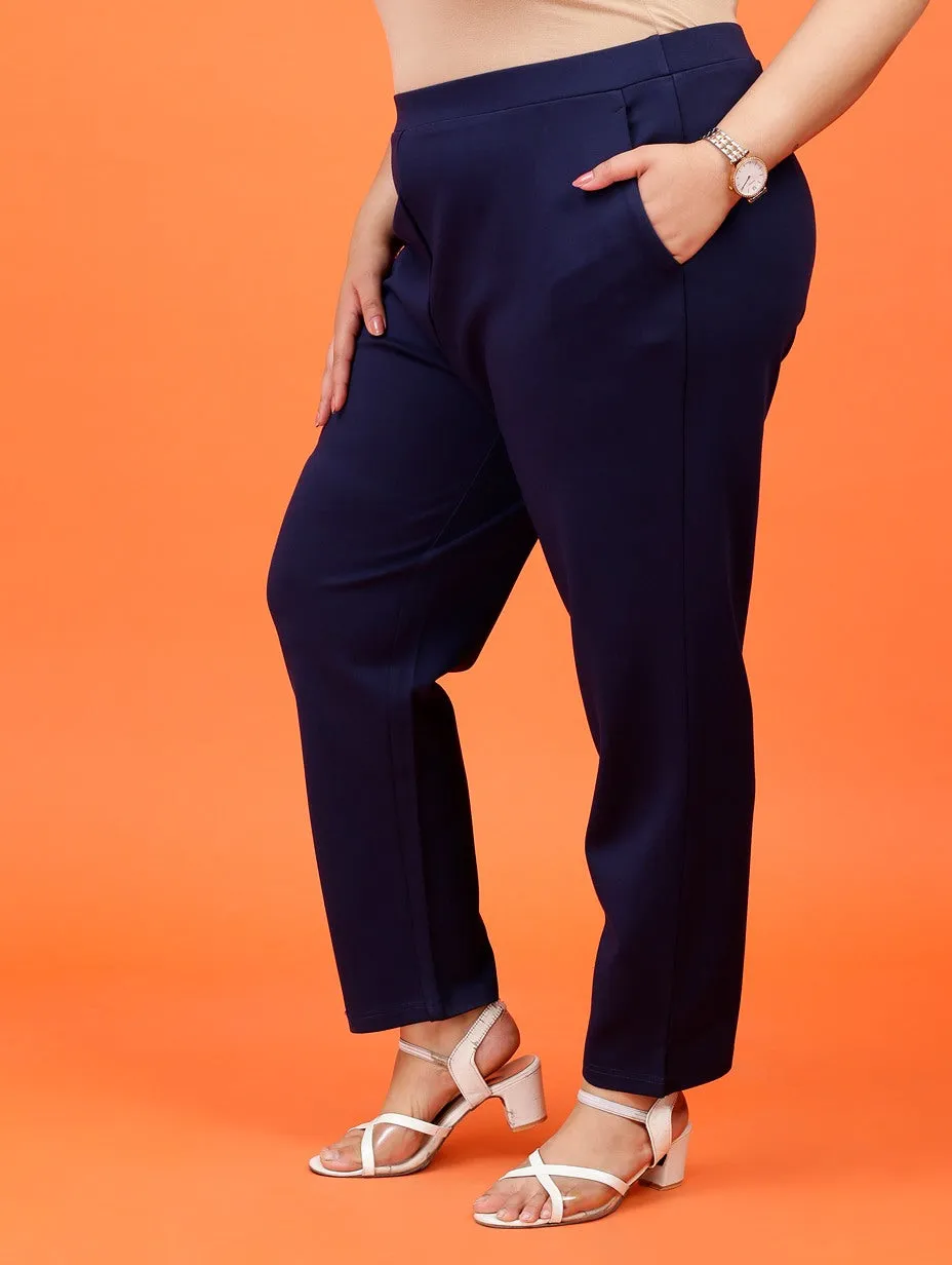 Plus Size Women Navy Blue Cigarette Pants