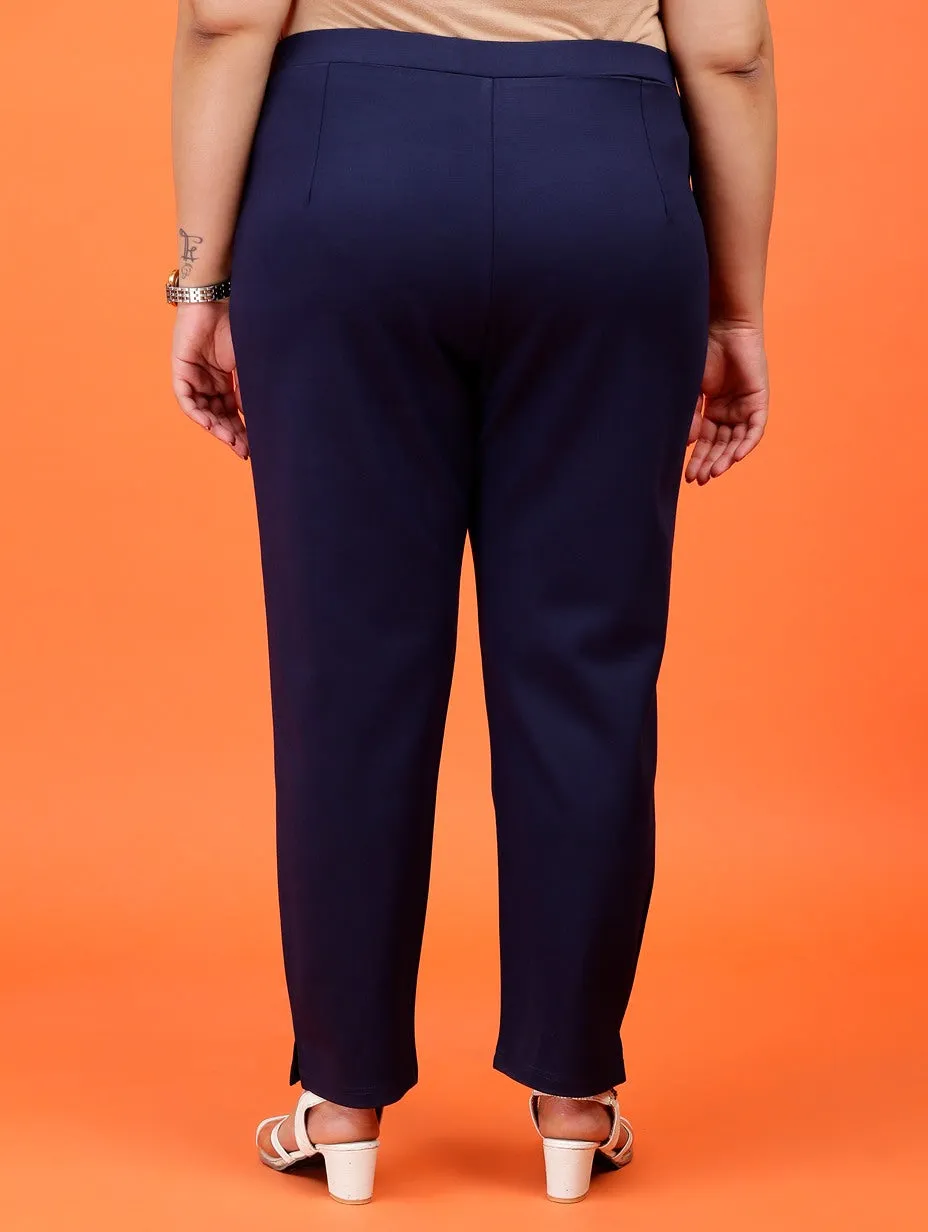 Plus Size Women Navy Blue Cigarette Pants