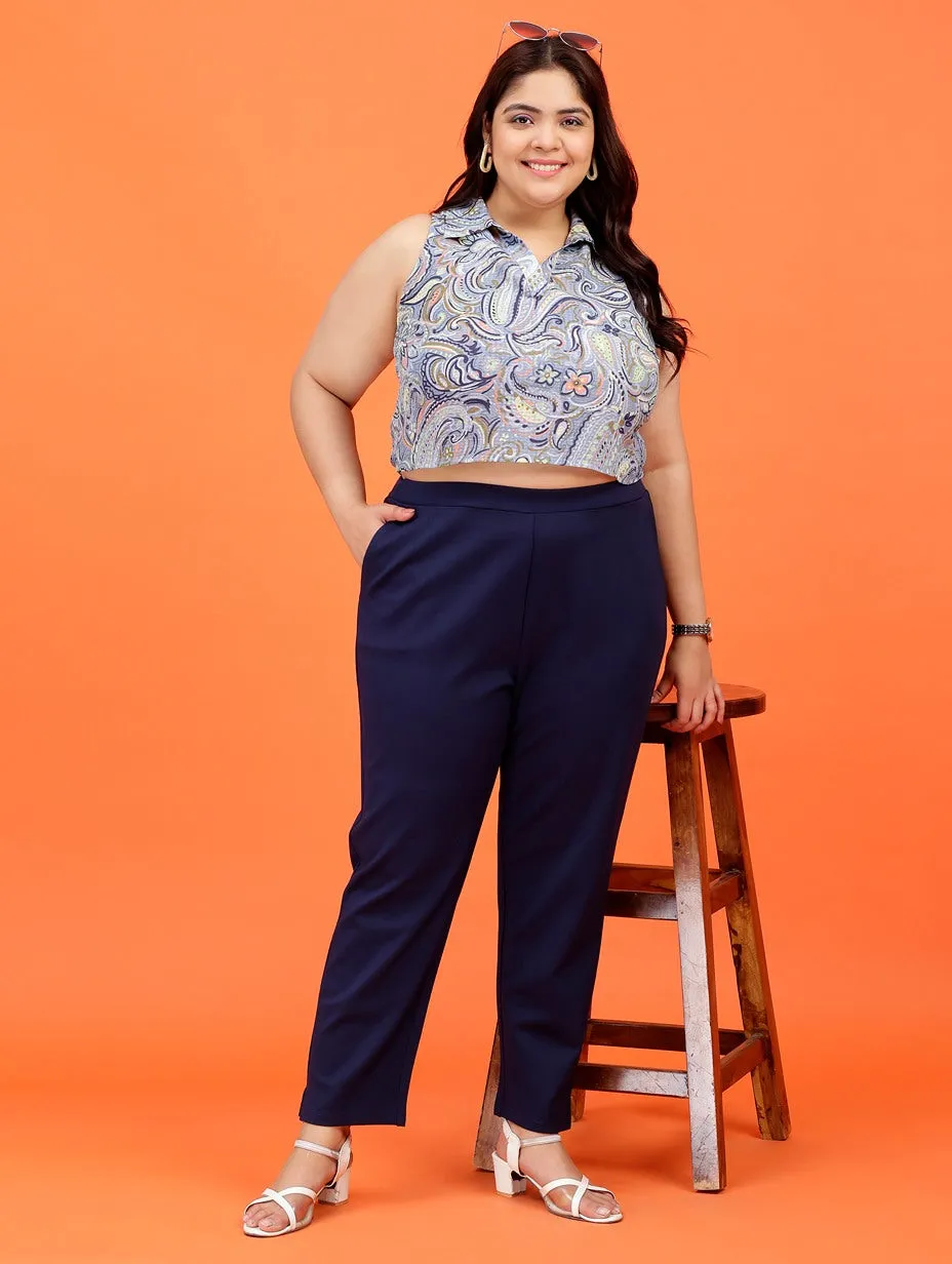 Plus Size Women Navy Blue Cigarette Pants