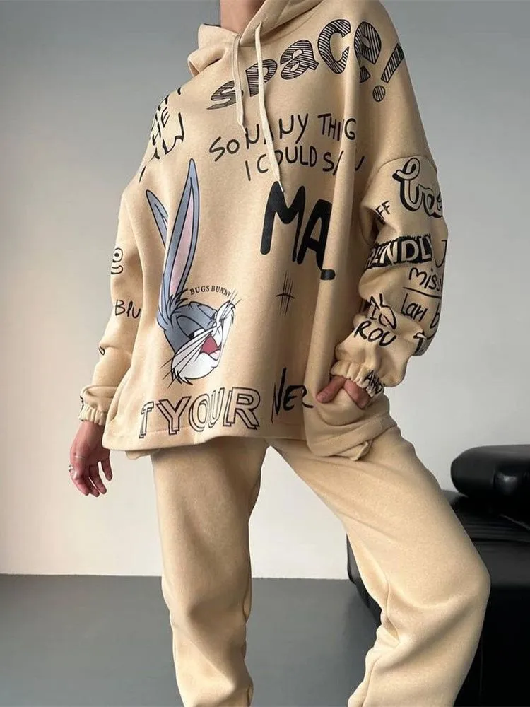 Retro letter bunny hoodie