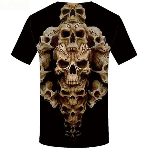 Skull T shirts Men Gray T shirts Funny Skeleton Tshirts Cool Vintage T-shirts 3d Short Sleeve T shirts Men Tee Slim O-Neck