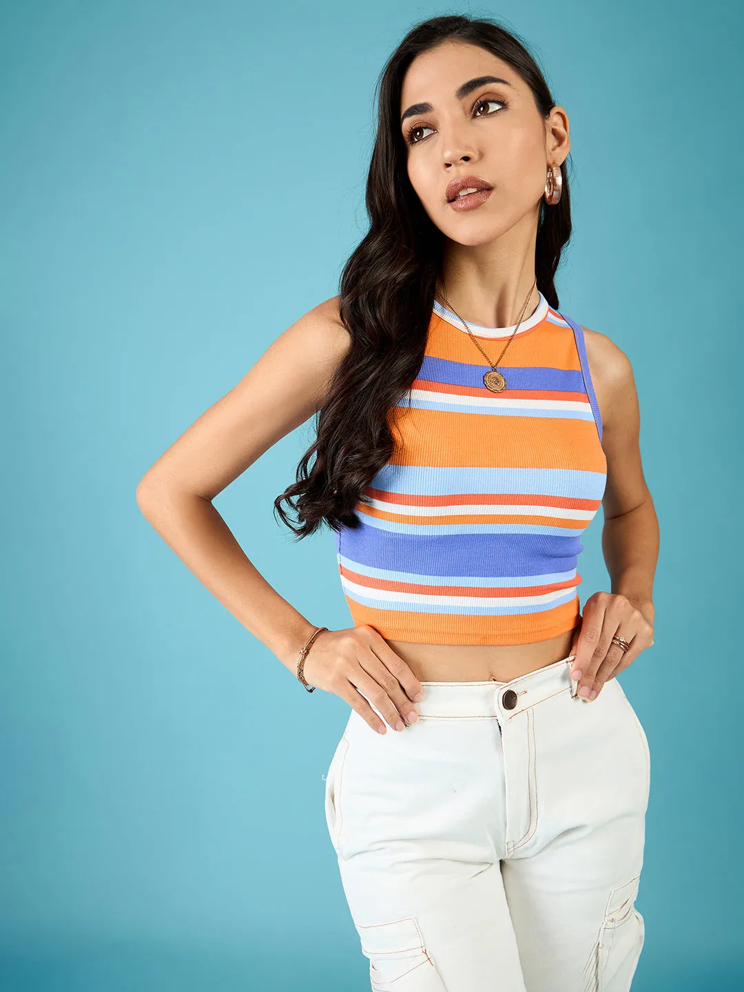 Stretchable Ribbed Sleeveless Crop Top