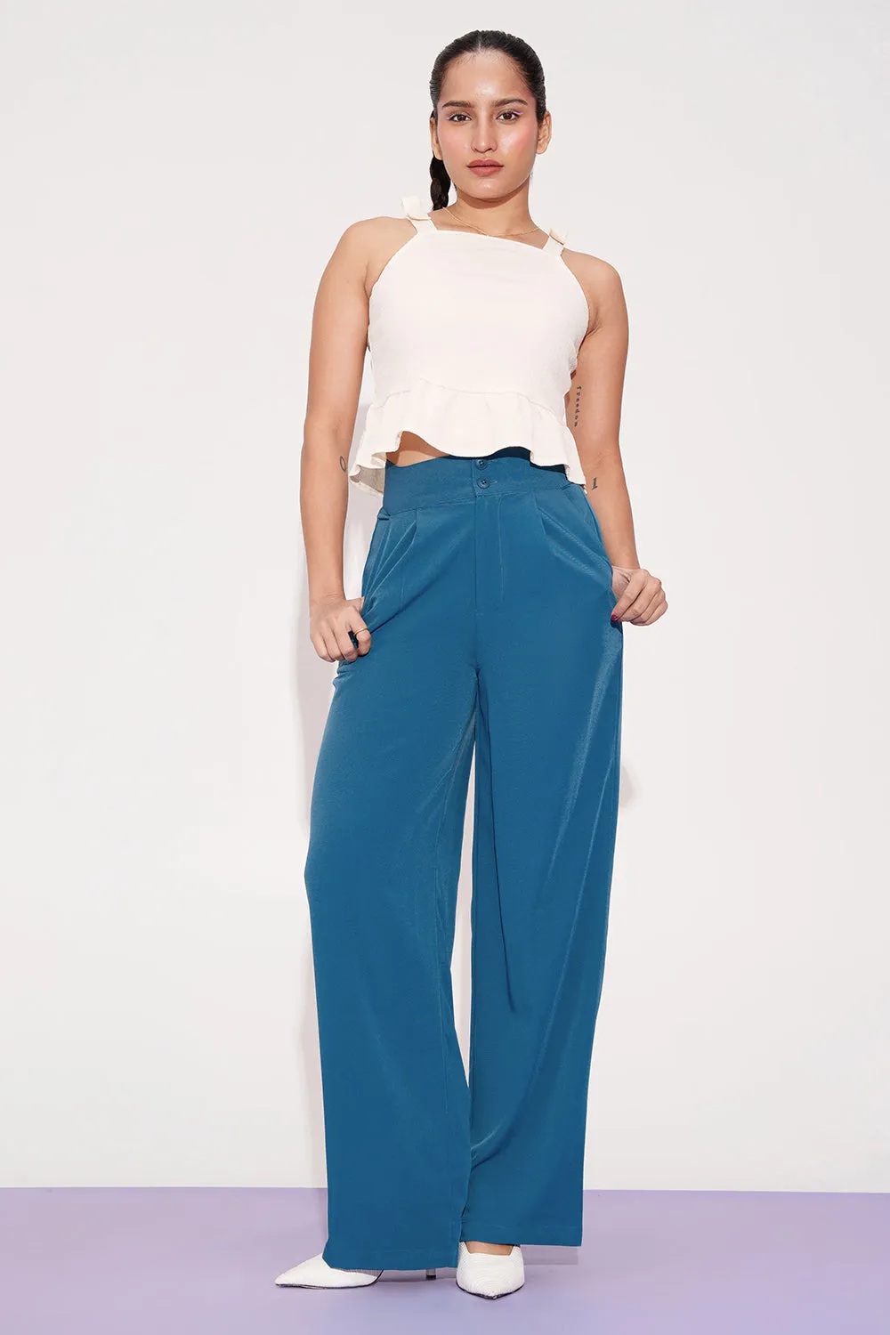 Sydney Blue Pleated Double Button Korean Pants