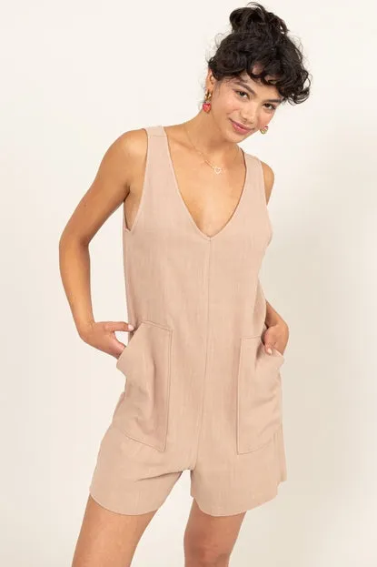 Tan Linen Romper