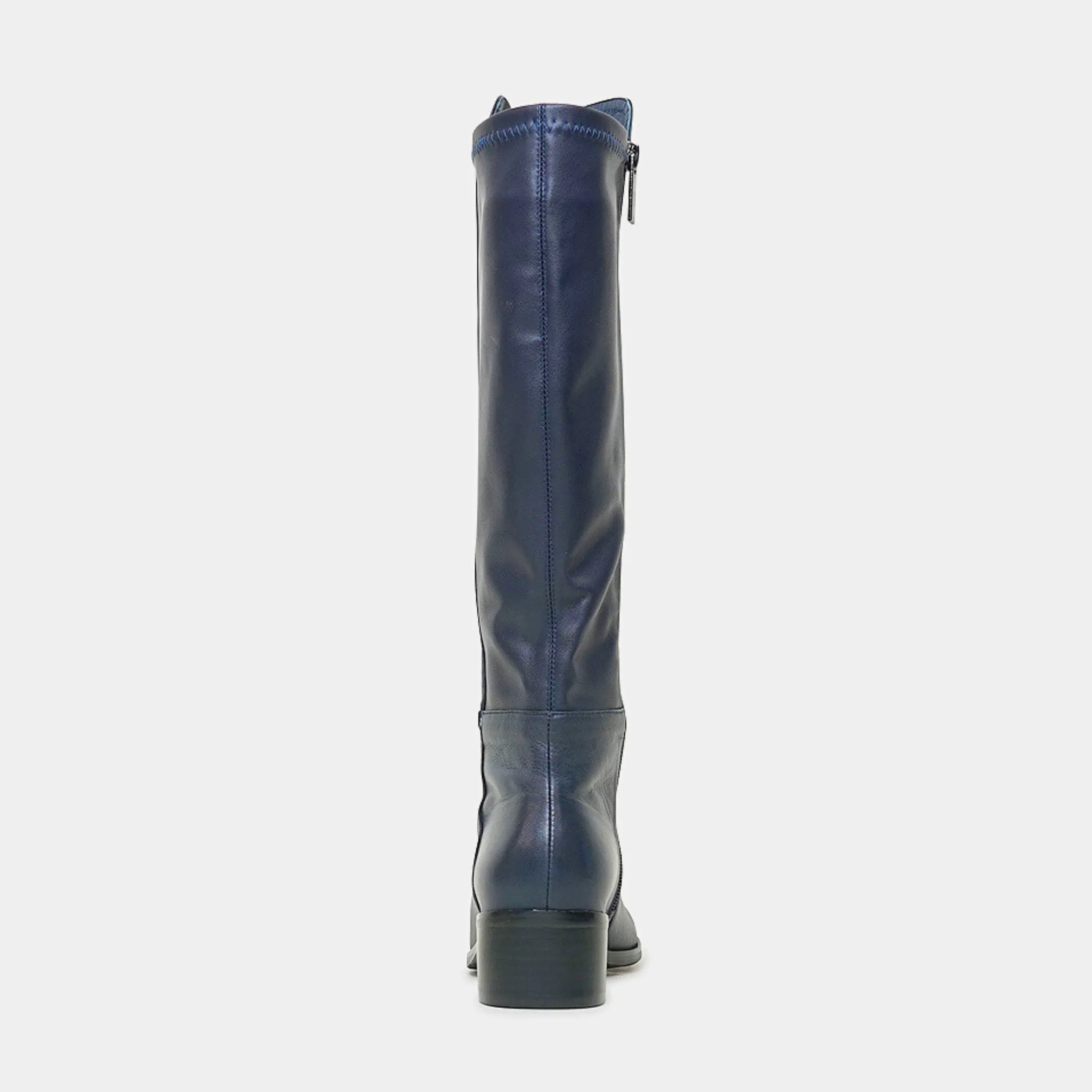 Tetley Navy Leather/ Stretch Knee High Boots