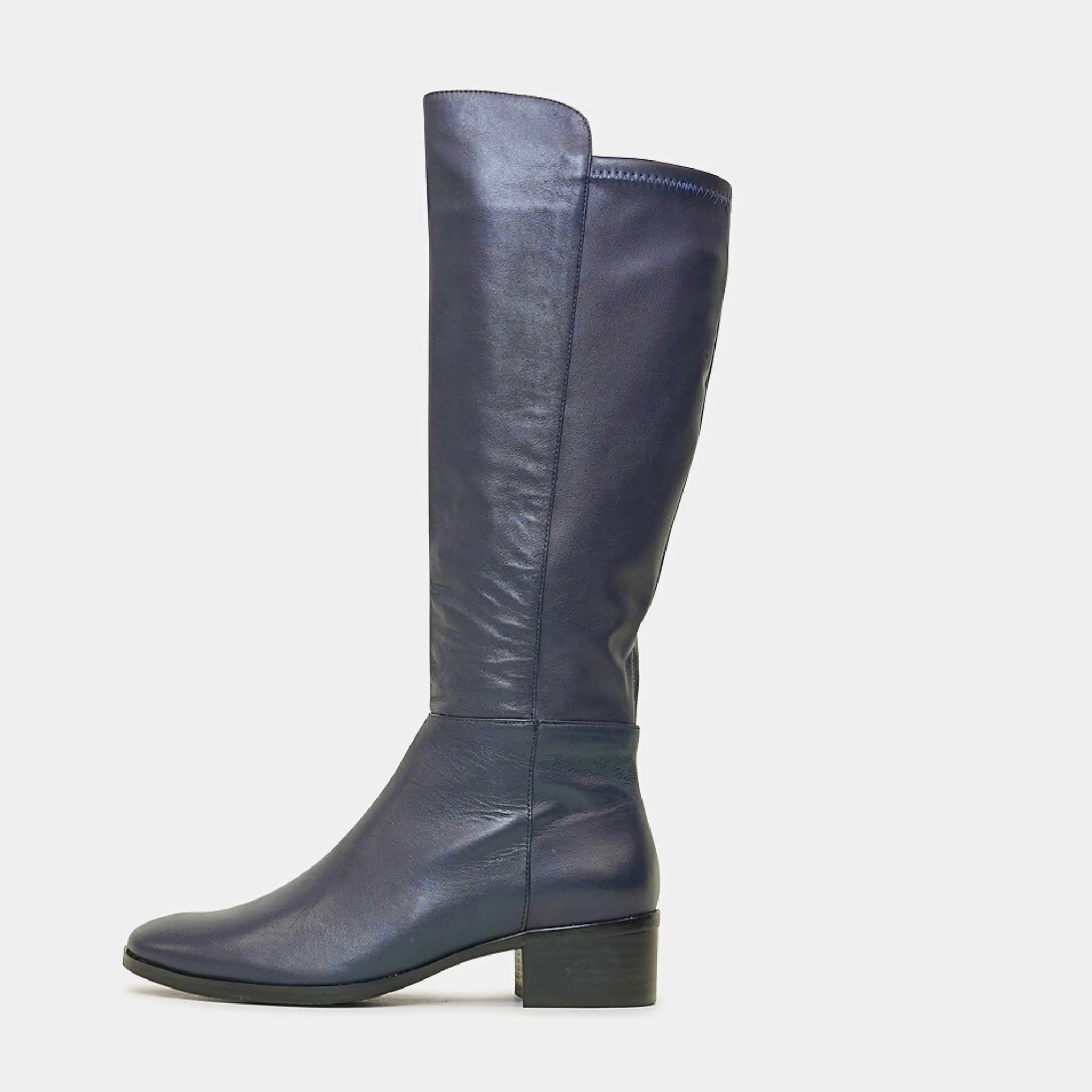 Tetley Navy Leather/ Stretch Knee High Boots